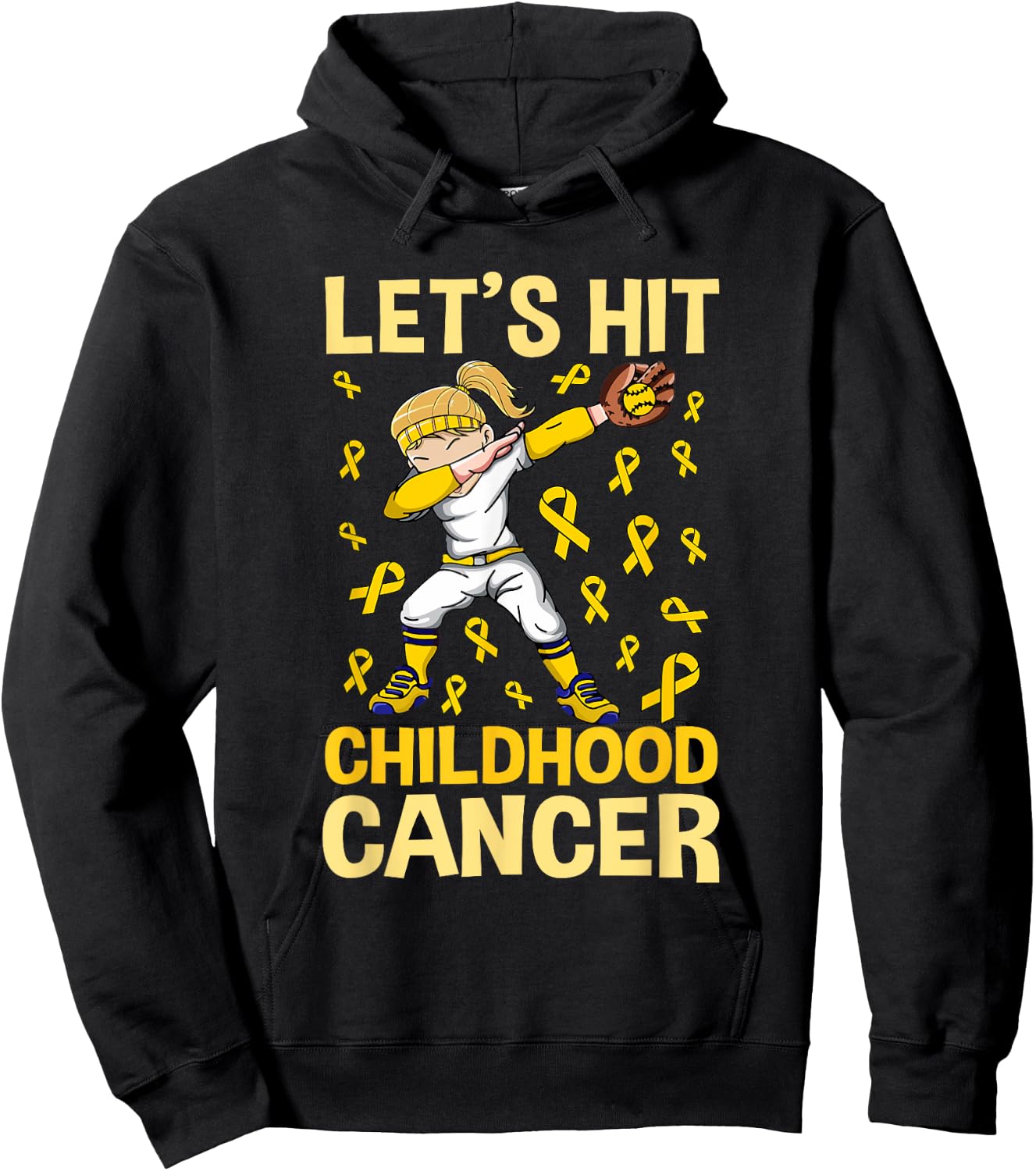 Dabbing Softball Girl Let's Hit Childhood Cancer Awareness Hoodie - Hoodie | Black