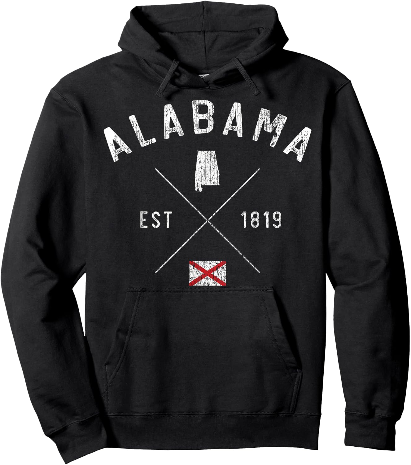 Alabama State Flag and Year Vintage Distressed. Hoodie - Hoodie | Black