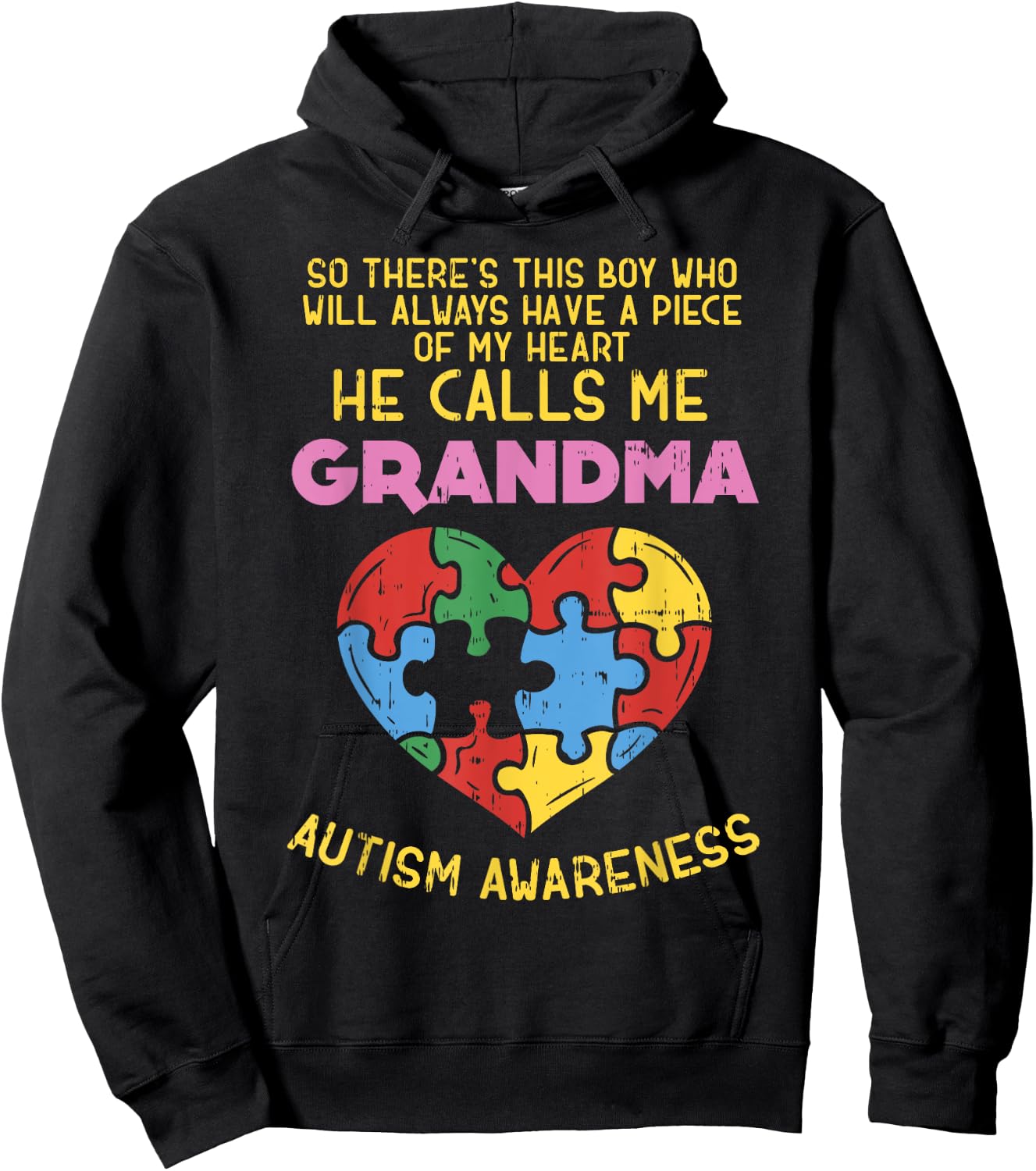 Grandma Autism Awareness Shirt Austistic Boy Piece My Heart Hoodie - Hoodie | Black