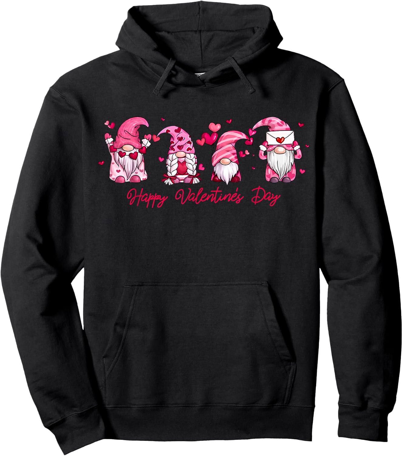 Happy Valentine's Day Gnome With Heart Cute Gnome Valentine Hoodie - Hoodie | Black