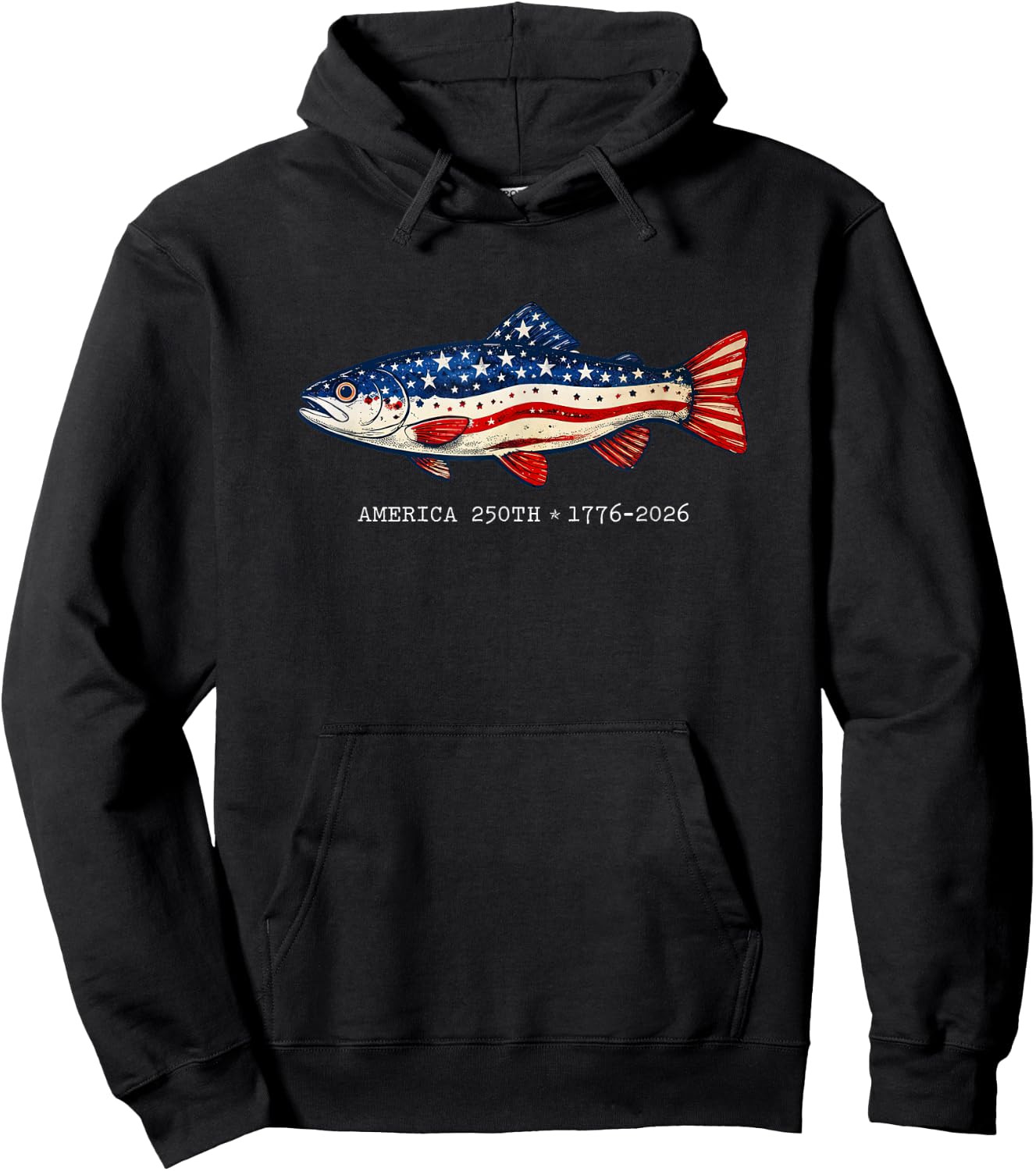 250 America Years 1776 2026 Fishing USA Flag 250th Birthday Hoodie - Hoodie | Black