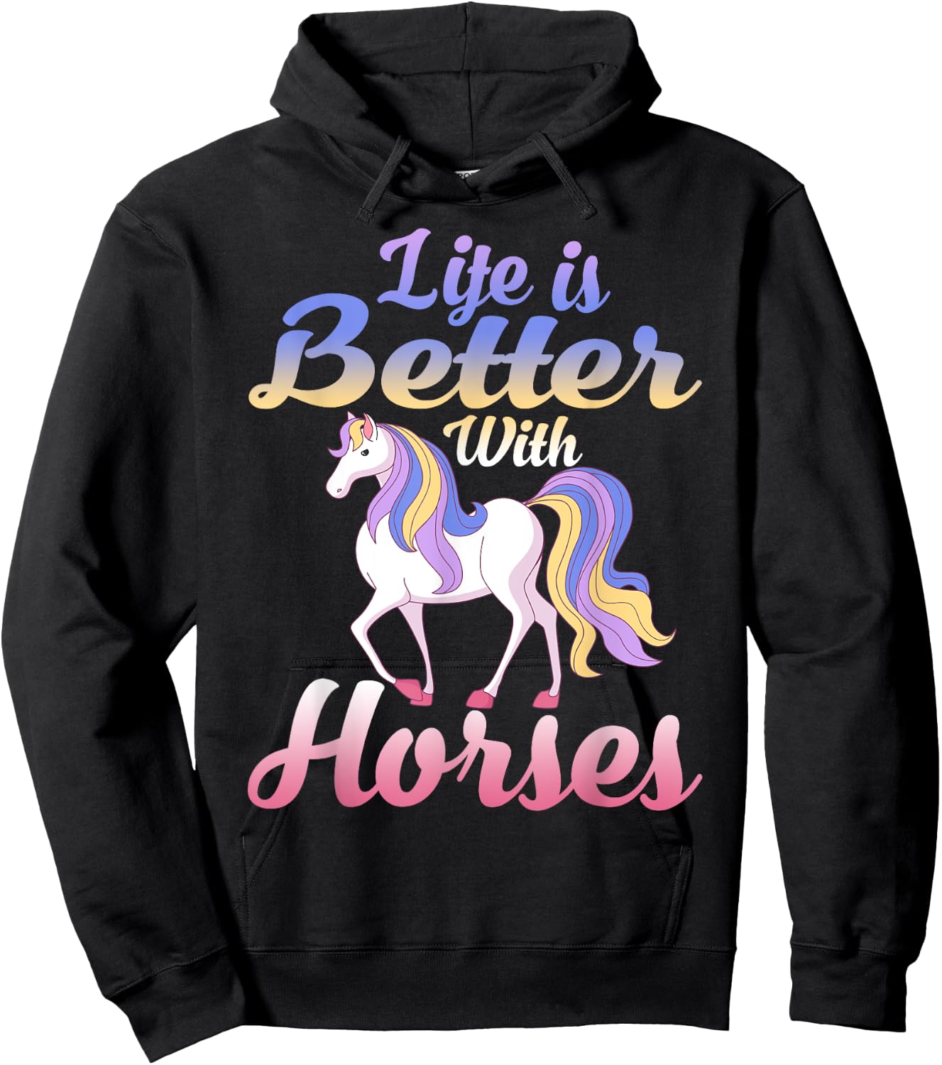 Cute Life Is Better With Horses Horseback Riding Hoodie - Hoodie | Black