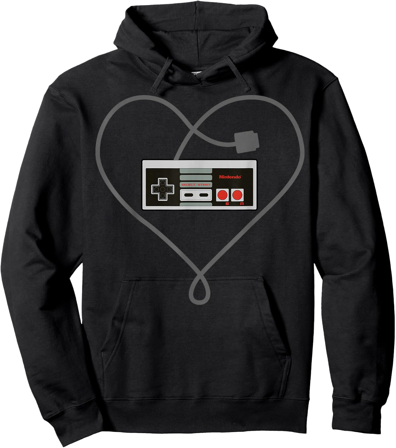 Nintendo NES Controller Heart Cord Graphic Hoodie - Hoodie | Black