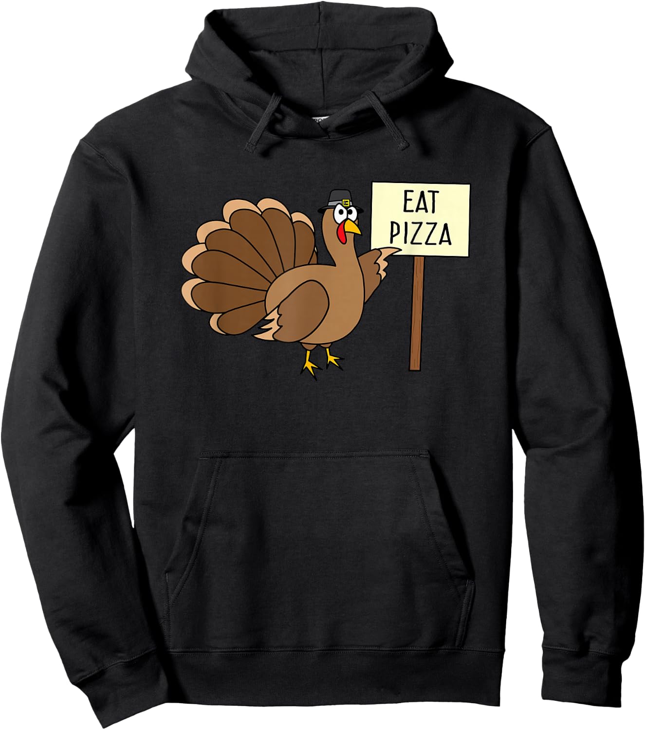 Turkey Eat Pizza Adult Vegan Kids Funny Thanksgiving Hoodie - Hoodie | Black