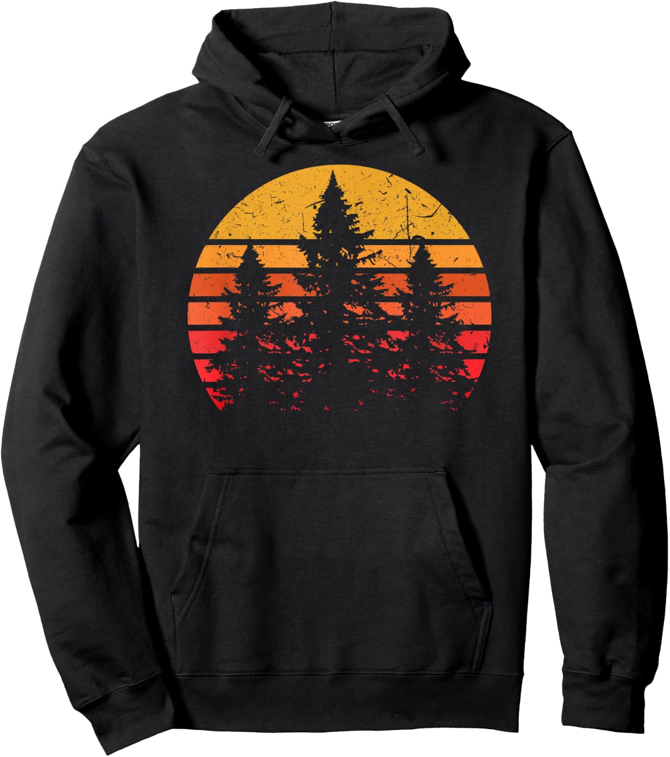 Retro Sun Minimalist Pine Tree Design - Shirt Hoodie - Hoodie | Black