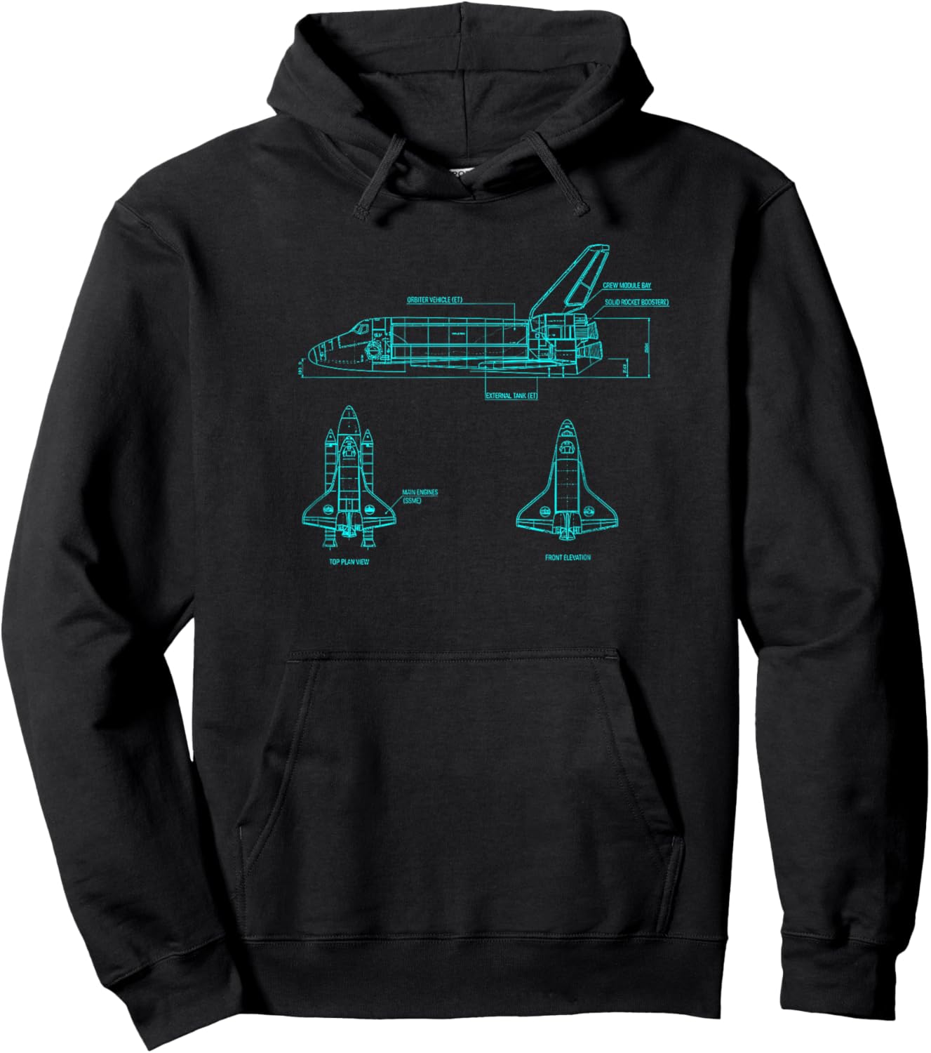 Vintage Space Shuttle Schematic Rocket Flight Hoodie - Hoodie | Black
