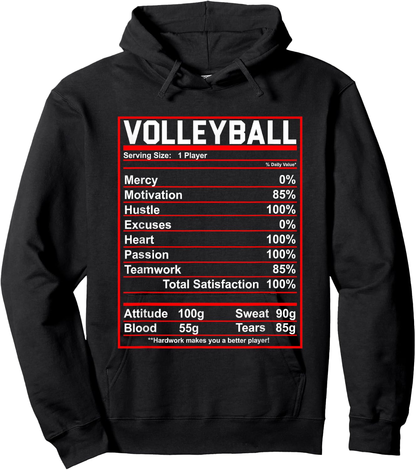 Funny Volleyball Nutrition Facts Women Men Hoodie - Hoodie | Black
