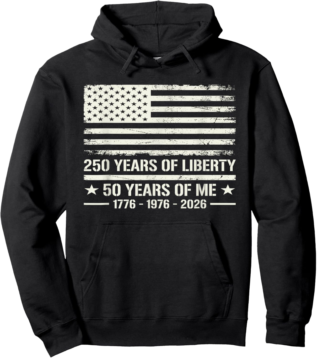 50th Birthday Born 1976 American Flag 250 Years of Liberty Hoodie - Hoodie | Black