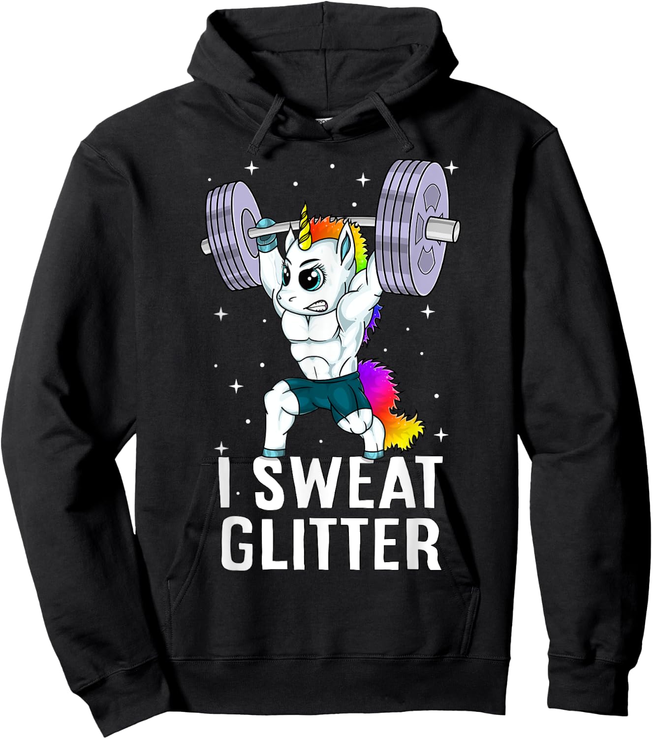 Unicorn I Sweat Glitter Funny Gym Workout Men Women Kids Hoodie - Hoodie | Black