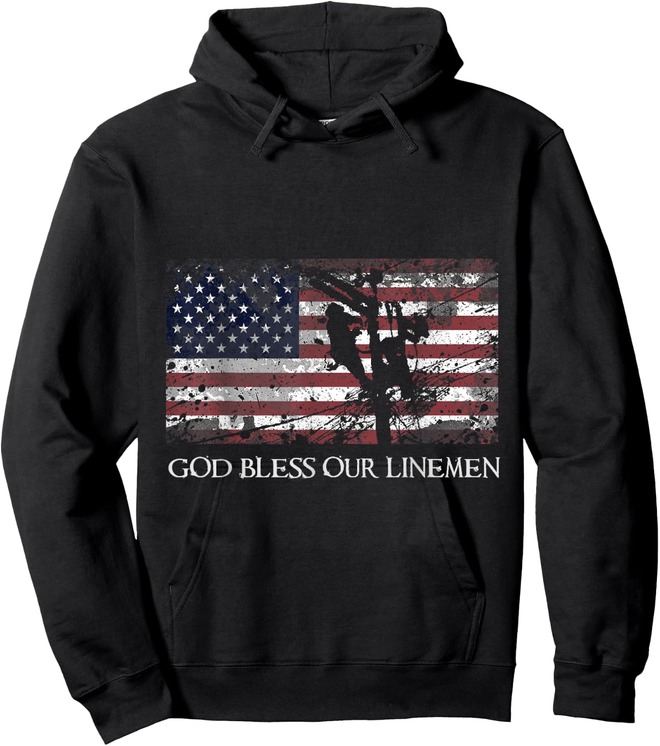 God Bless Our Linemen Cool American Lineman Flag Hoodie - Hoodie | Black