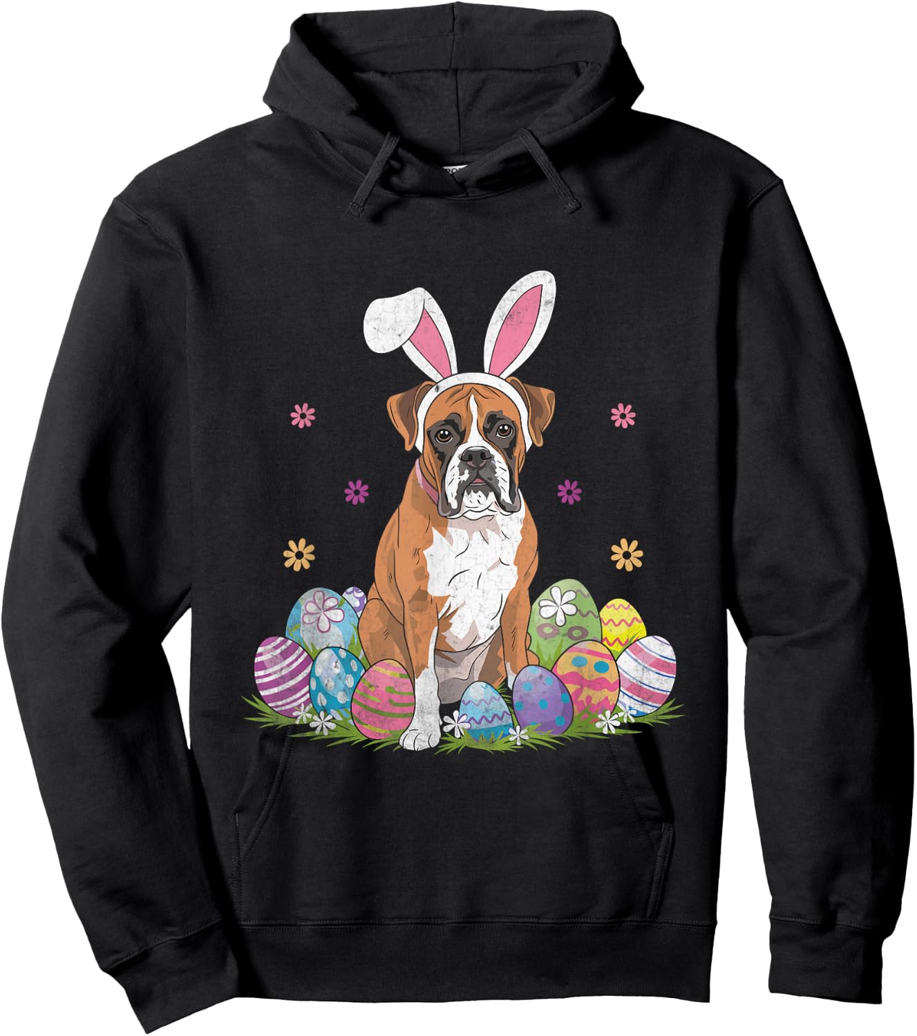 Boxer Dog Bunny Easter Sunday Pet Dogs Boxers Hoodie - Hoodie | Black