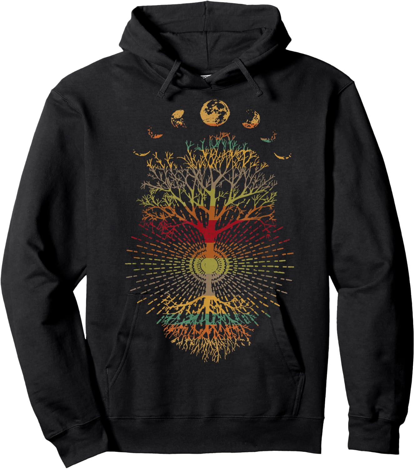 Phases of the Moon Retro 60's 70's Vibe Tree of Life Hoodie - Hoodie | Black