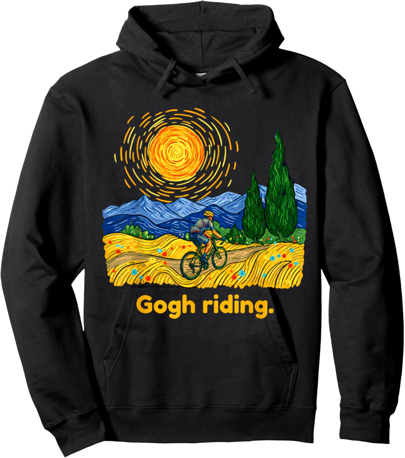 Gogh Riding Funny Cycling Van Gogh Art Bike Hoodie - Hoodie | Black