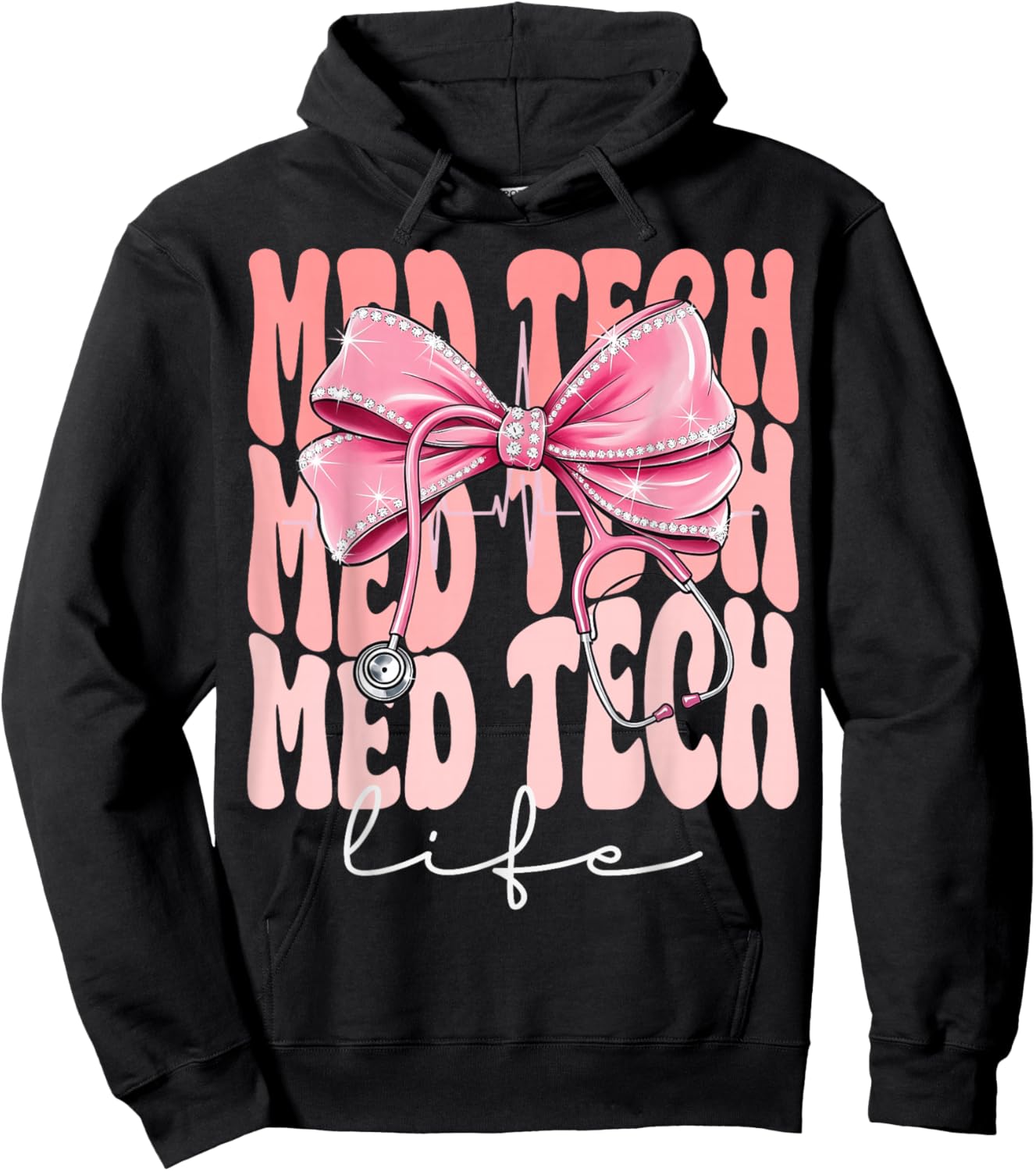 Med Tech Life Week Day Coquette Bow Stethoscope Hoodie - Hoodie | Black