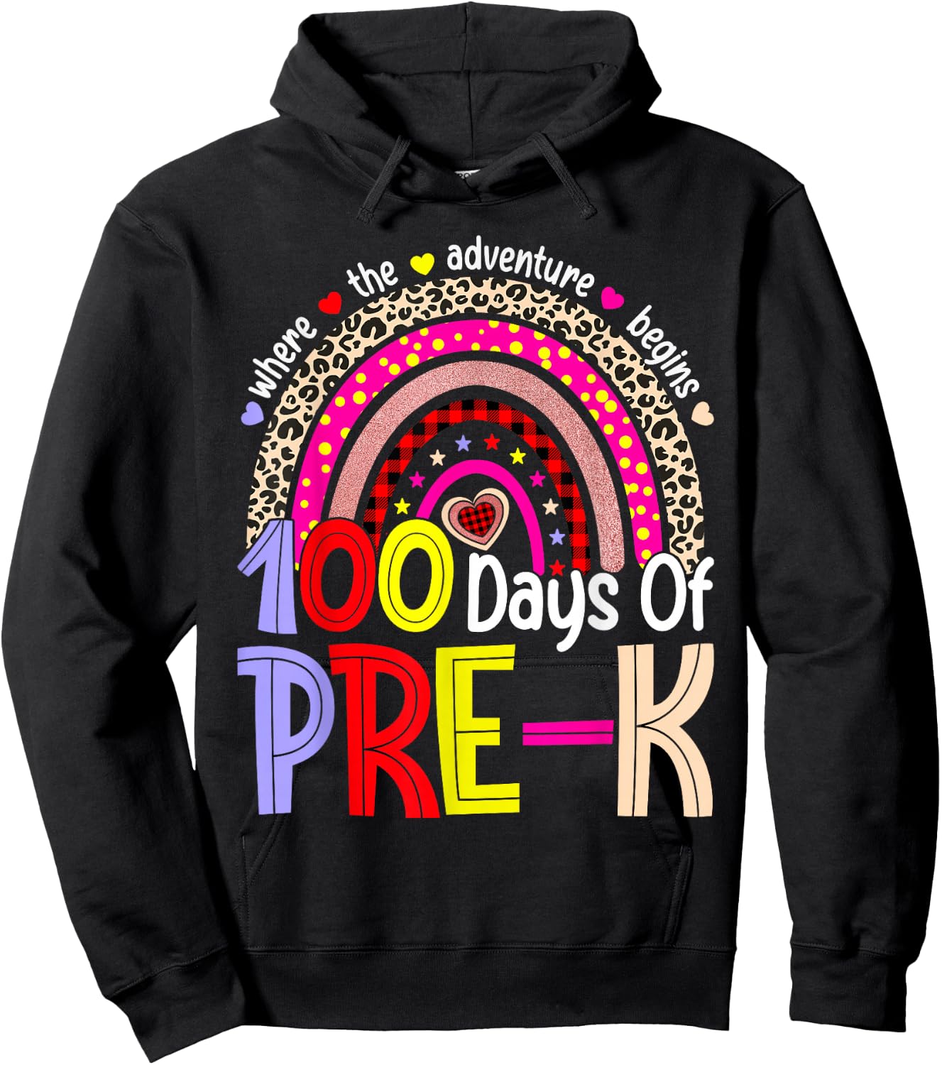 100 Days of Pre-K Happy 100th Day of School Rainbow Leopard Hoodie - Hoodie | Black