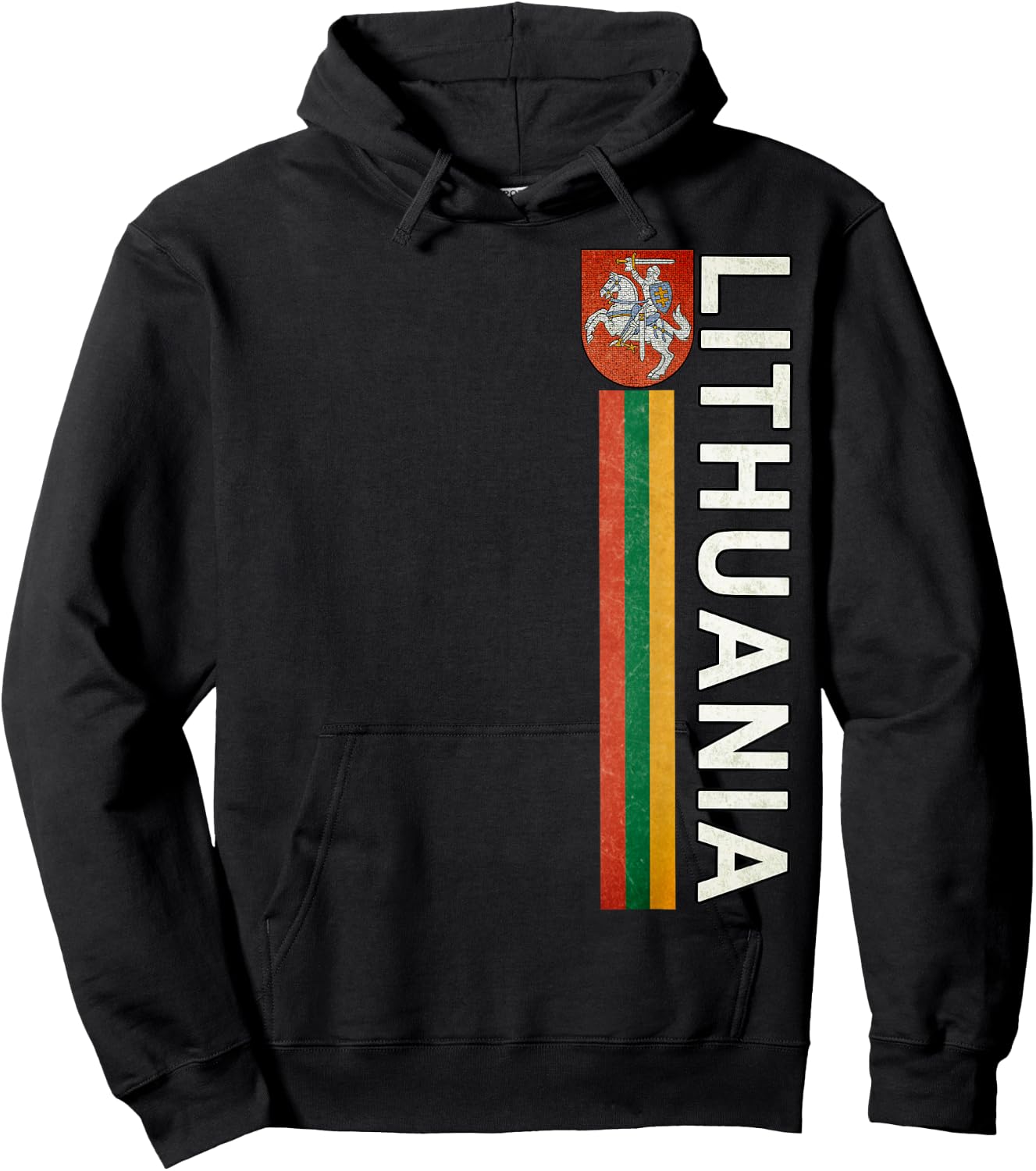 Lithuania Sporty Retro Flag and Lithuanian Emblem Hoodie - Hoodie | Black