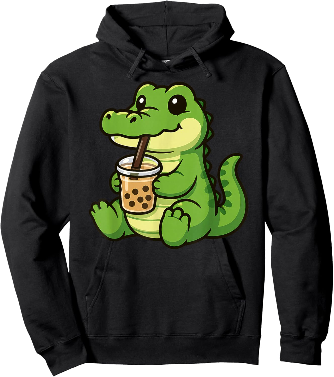 Funny Crocodile Boba Tea Animal Lover Boys Girls Kids Hoodie - Hoodie | Black