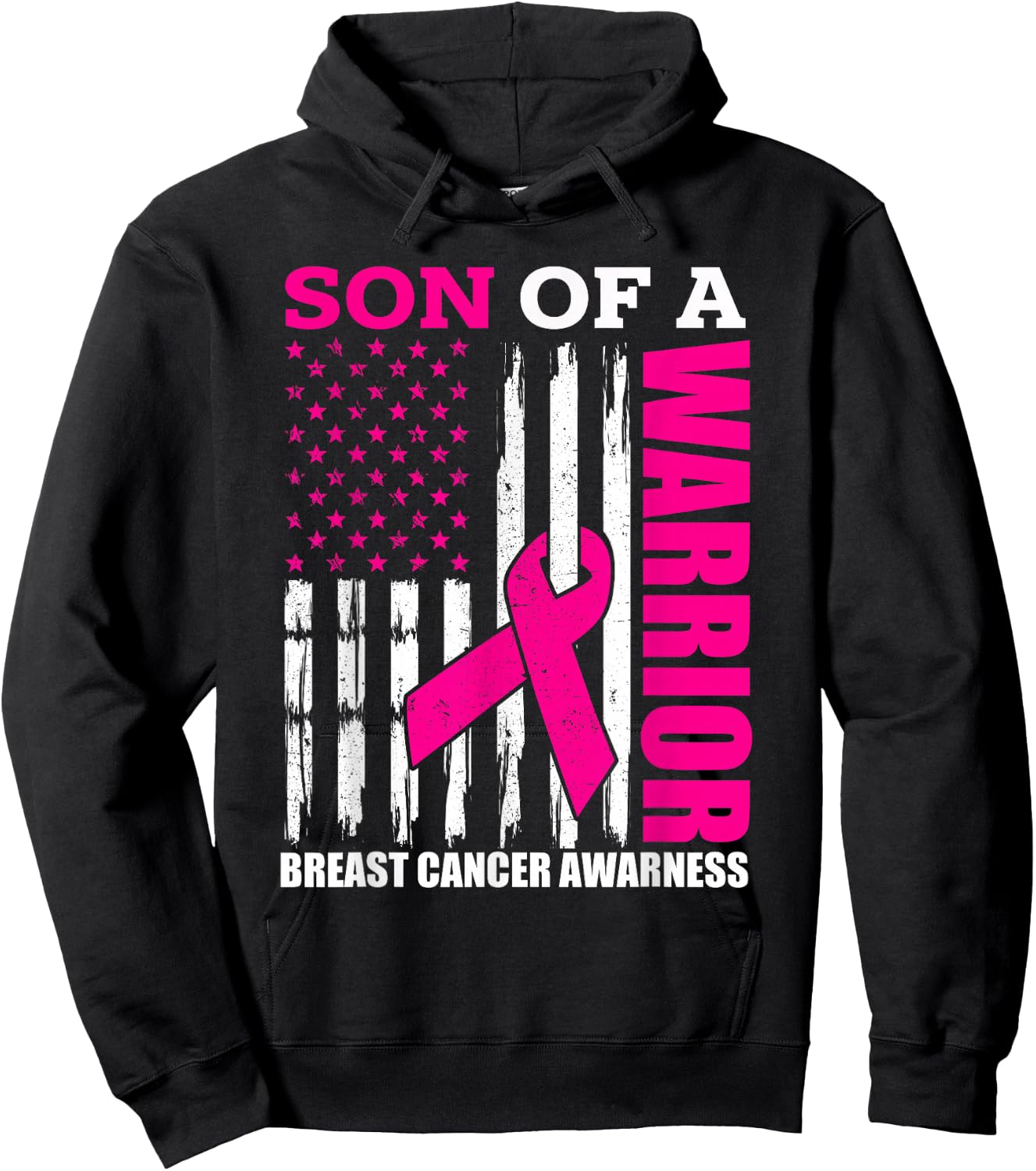 Son Of A Warrior Breast Cancer Awareness USA Flag Pink Hoodie - Hoodie | Black