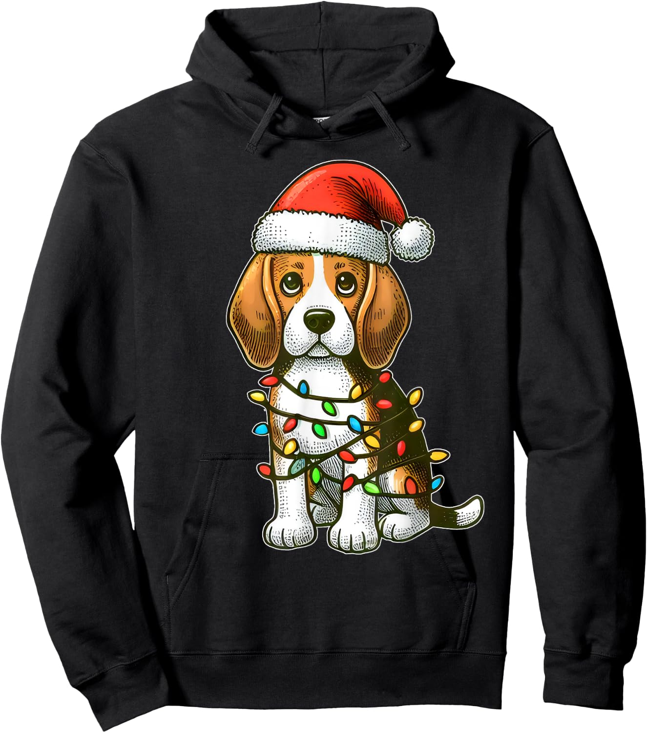 Merry Christmas Beagle Santa Christmas Lights Dog Xmas Tree Hoodie - Hoodie | Black