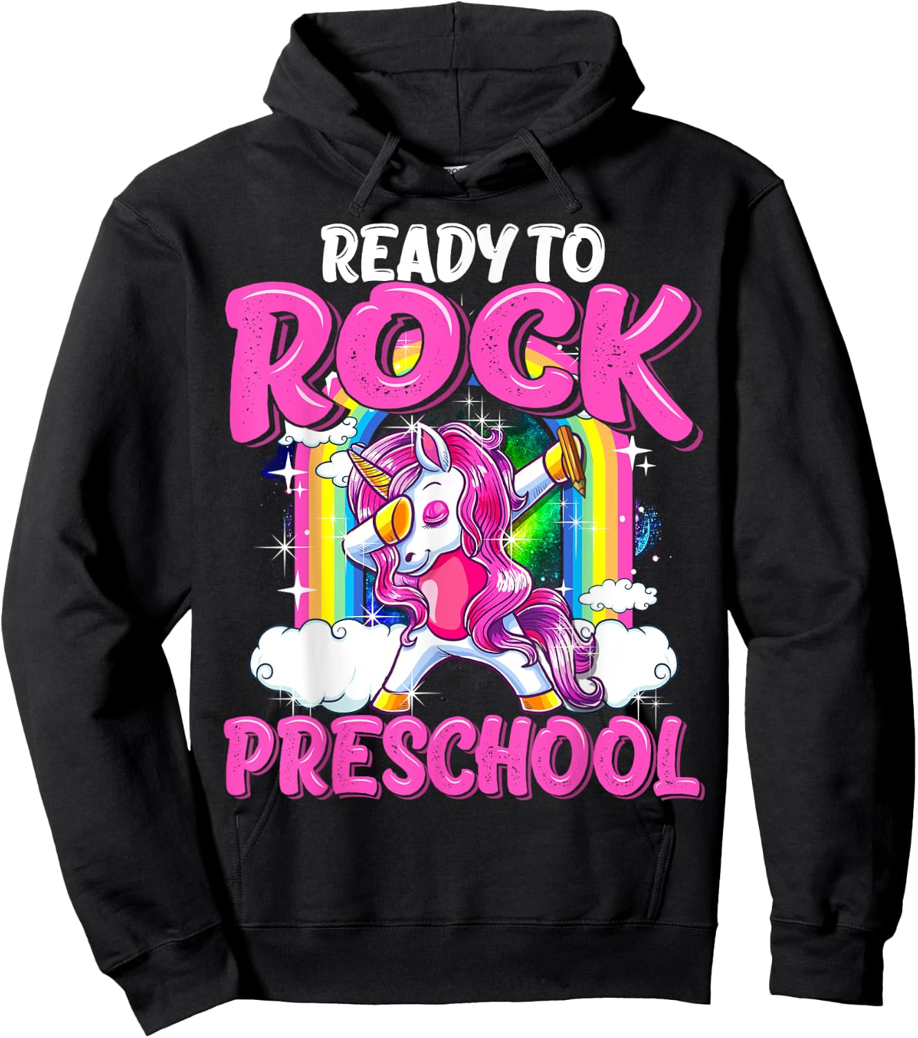 Ready To Rock Preschool Dabbing Unicorn Back To School Girls Hoodie - Hoodie | Black