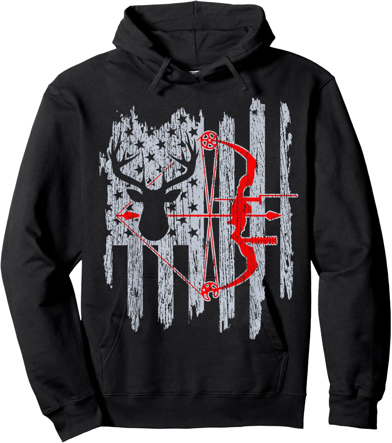 Bow Hunting American Flag Patriotic Deer Hunter Hoodie - Hoodie | Black