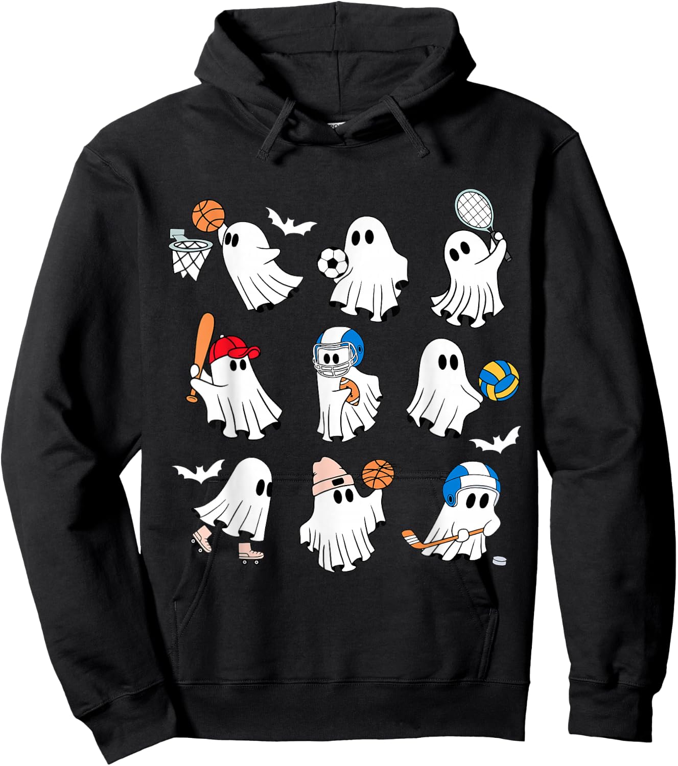 Halloween PE Teacher Ghost Playing Soccer Football Baseball Hoodie - Hoodie | Black