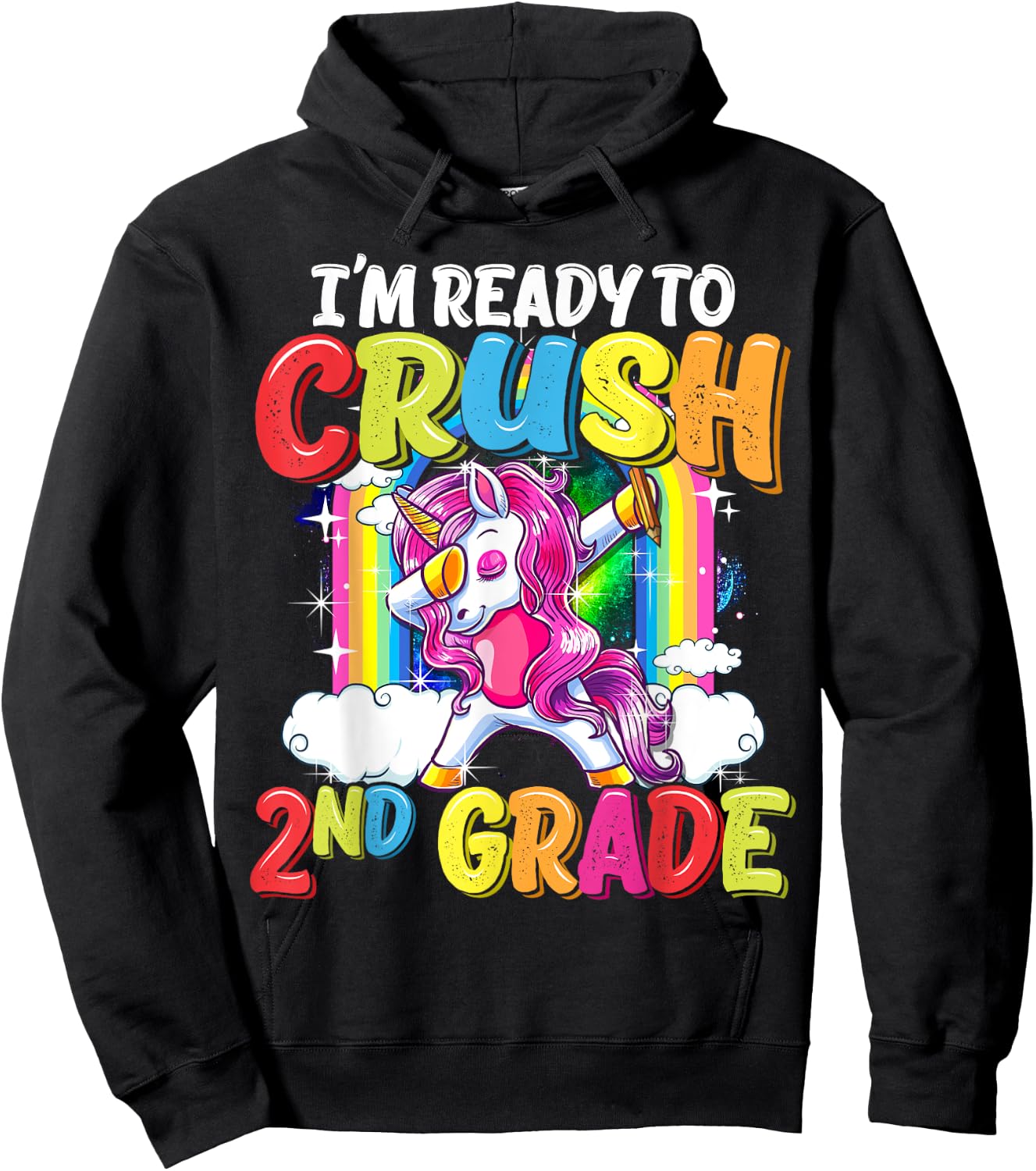2nd Grade Dabbing Unicorn Back To School Girls Hoodie - Hoodie | Black