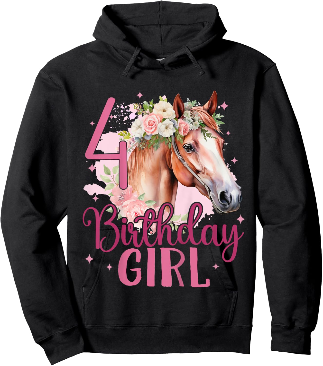 Kids 4th Birthday Horse Girl Fourth birthday girl 4 years old Hoodie - Hoodie | Black