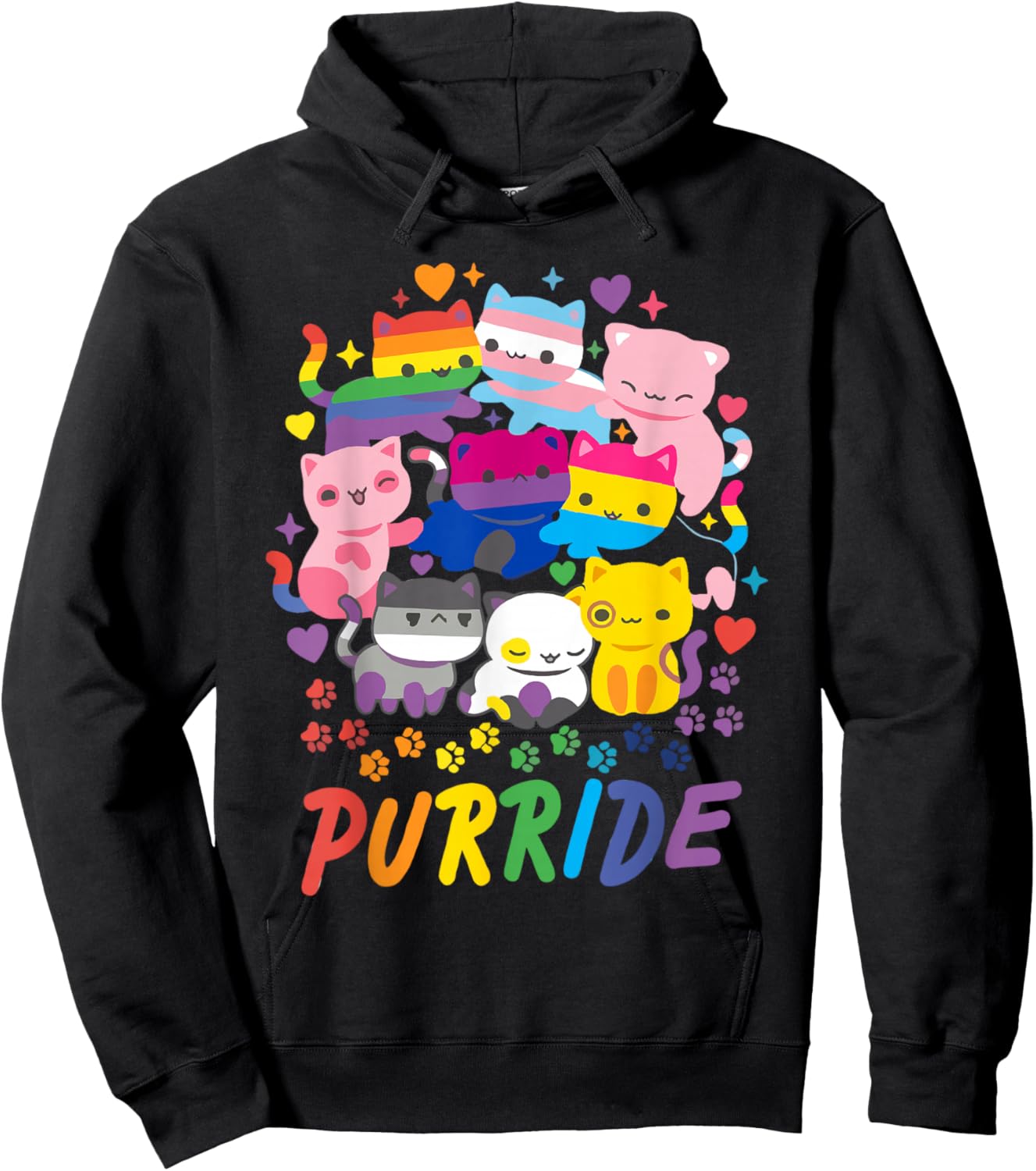 Purride Cat Pride Ally LGBT Rainbow Animal Lovers Women Kids Hoodie - Hoodie | Black