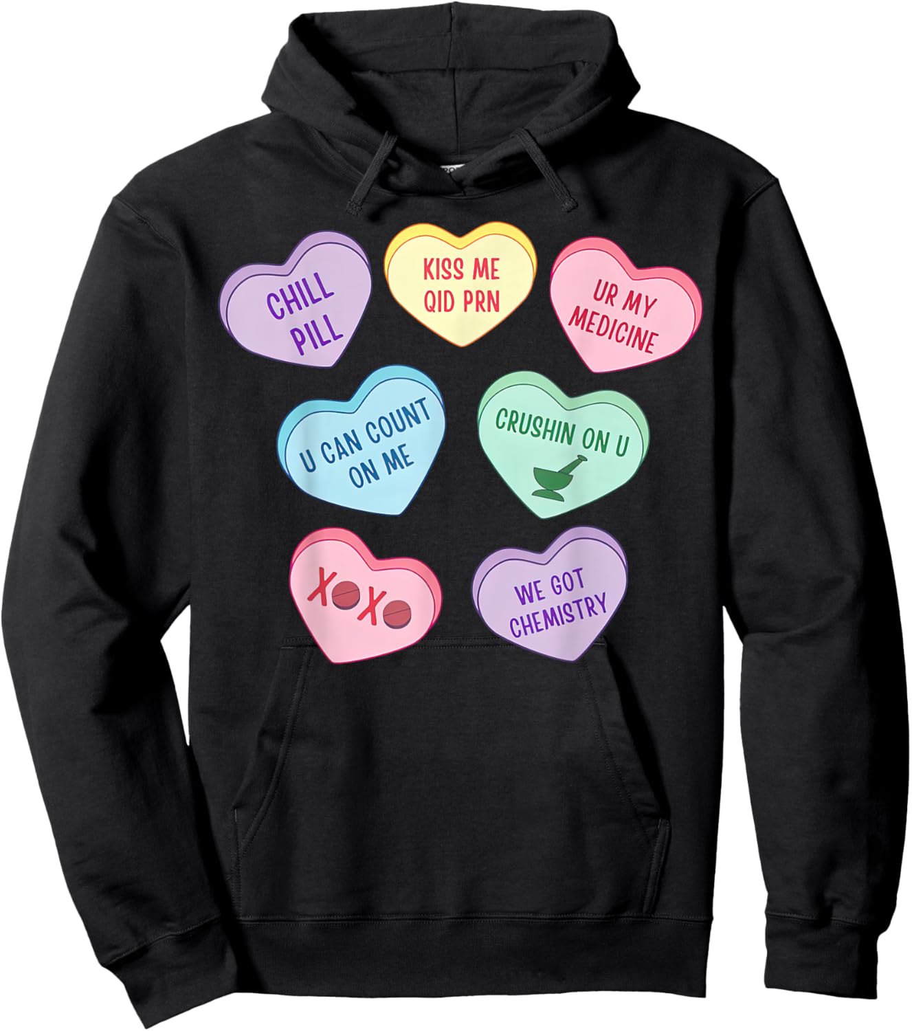 Retro Pharmacist Pharmacy Tech Candy Heart Valentine's Day Hoodie - Hoodie | Black