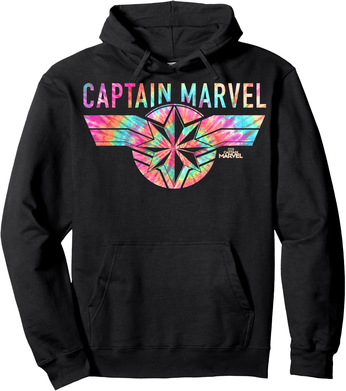 Captain Marvel Logo Banner Tie Dye Colors Graphic Hoodie - Hoodie | Black