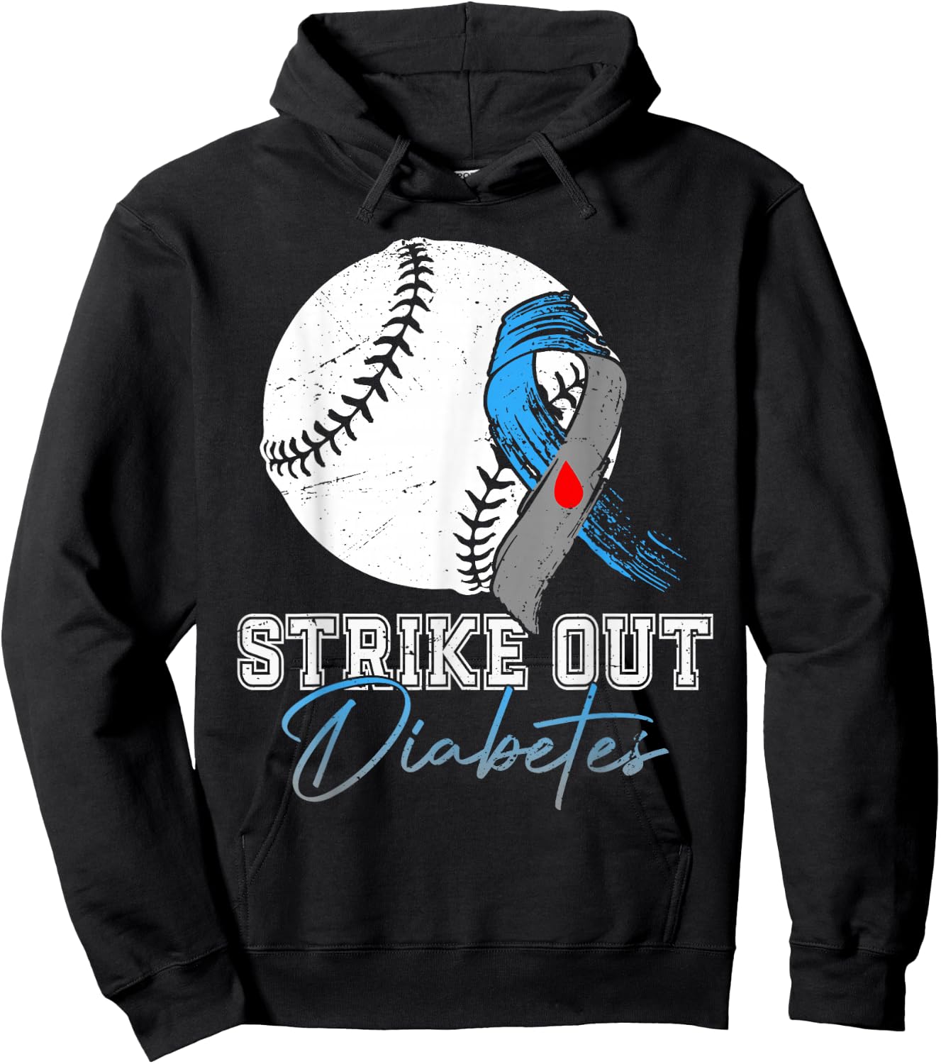 Strike Out Type 1 Diabetes Awareness T1D Warrior Baseball Hoodie - Hoodie | Black