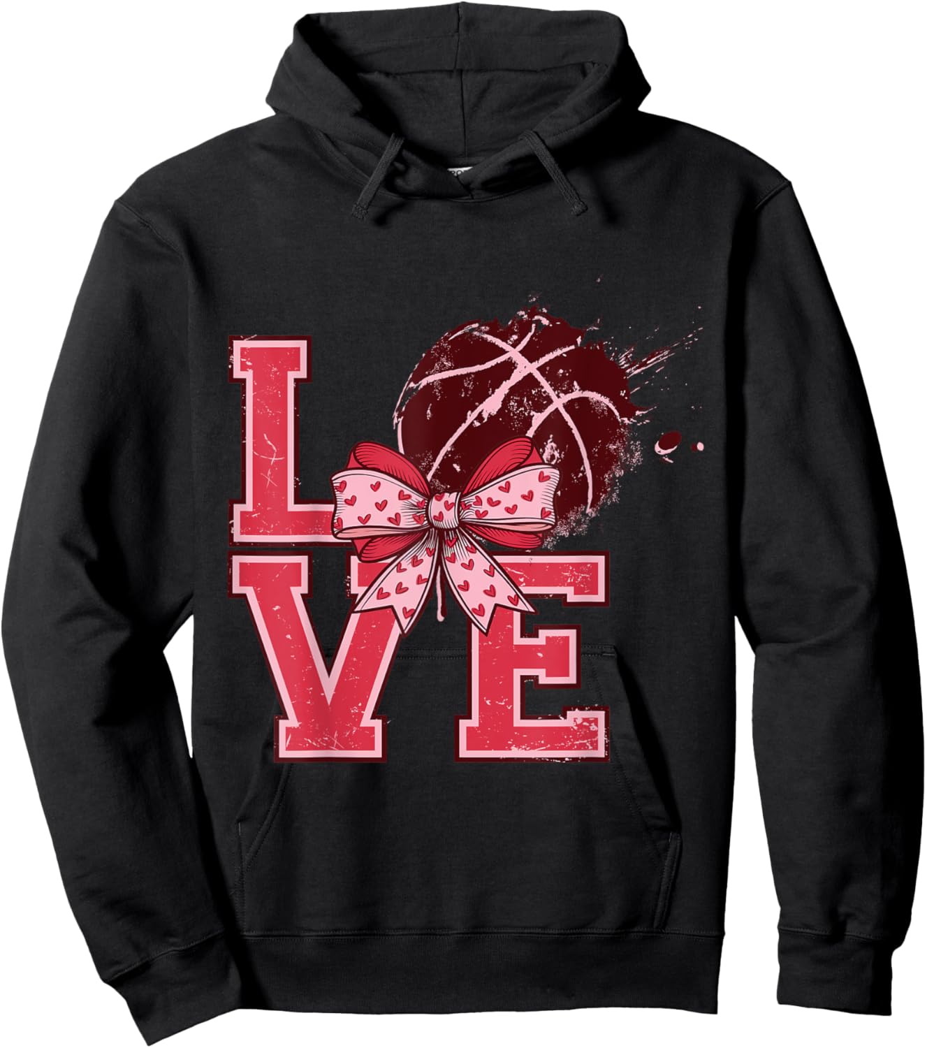 Valentine's Day Love Basketball Cute Bows Pink Gifts Ideas Hoodie - Hoodie | Black