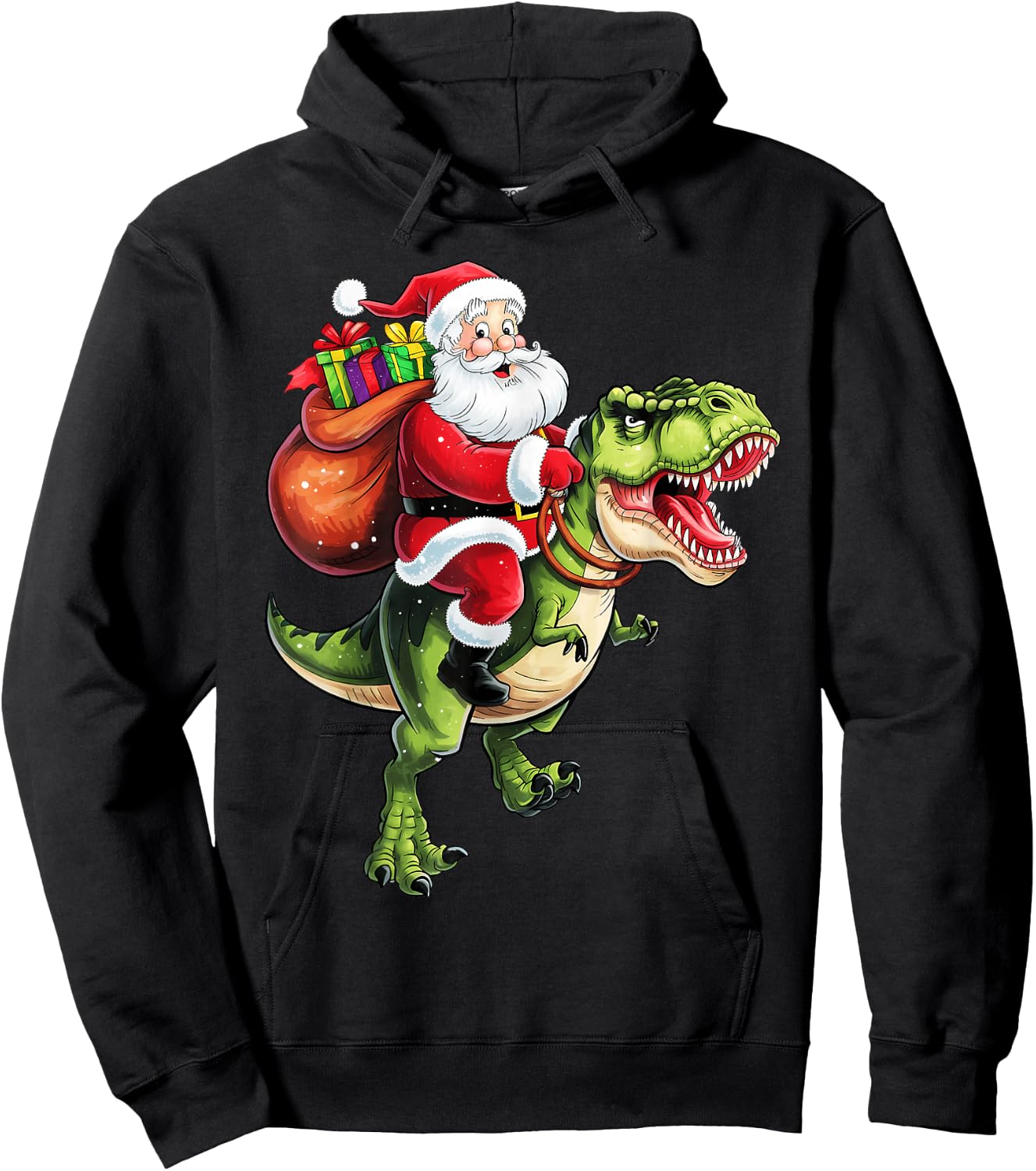 Santa Riding T rex Christmas Funny Xmas Kids Boys Men Hoodie - Hoodie | Black