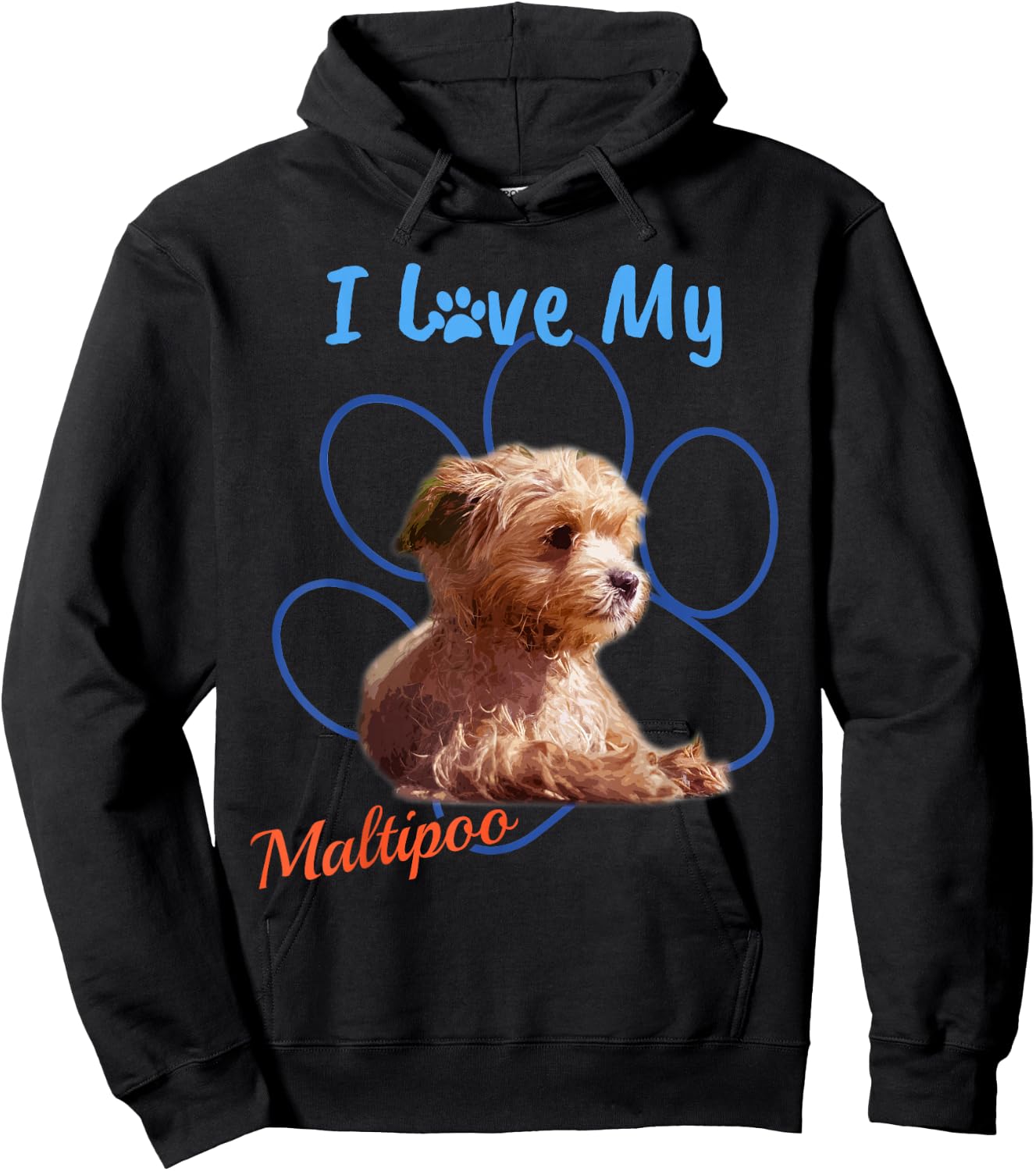 I Love My Maltipoo Best Dog Lover Paw Print ! Women Kids Hoodie - Hoodie | Black