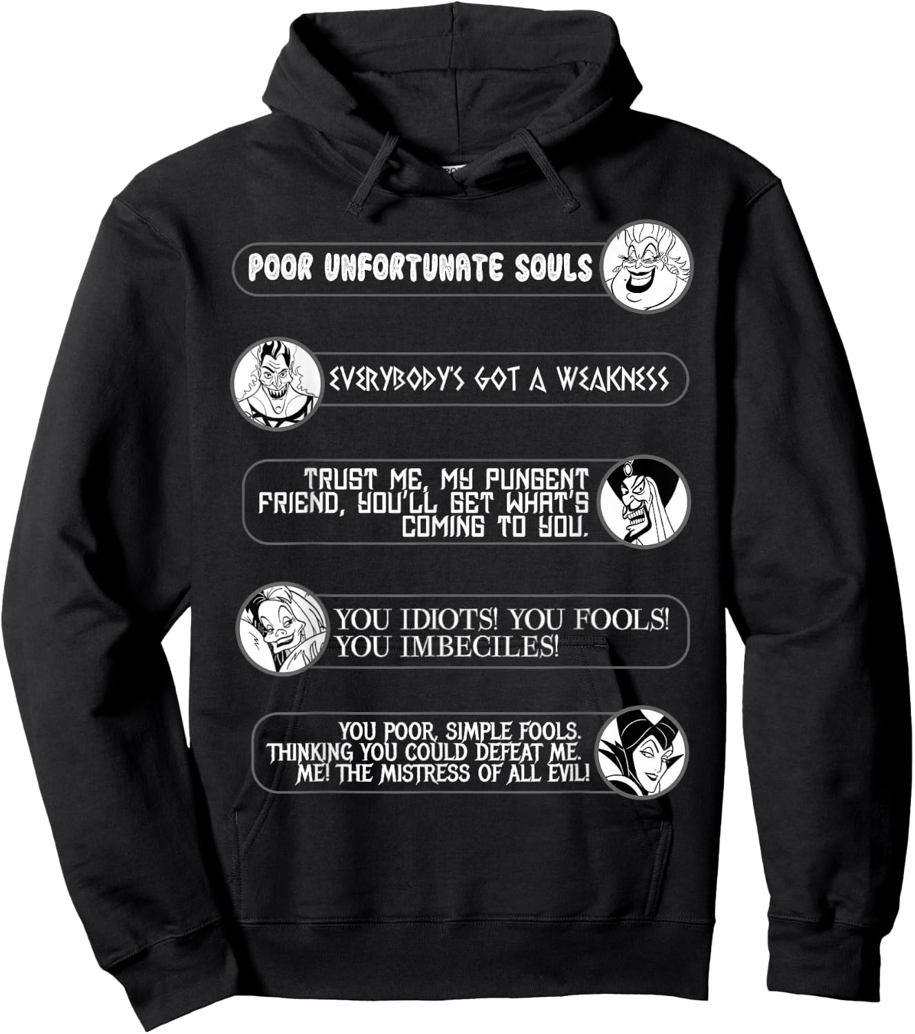 Disney Villains Movie Quotes Circle Portrait Graphic Small Hoodie - Hoodie | Black