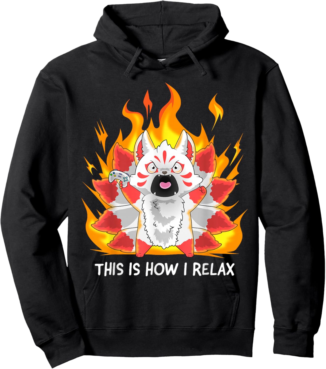 Angry Gamer Kitsune Fox This Is How I Relax Japanese Anime Hoodie - Hoodie | Black