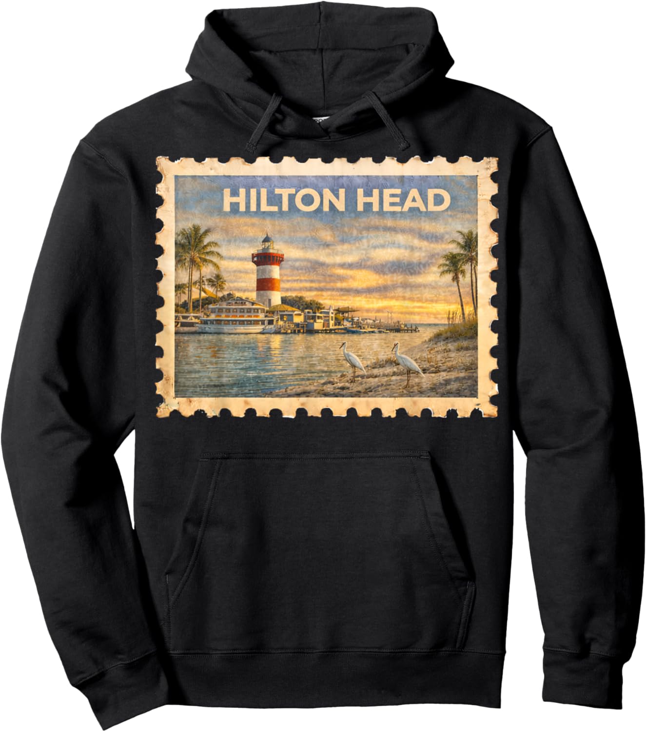 Vintage Hilton Head Retro Travel Stamp Art Hoodie - Hoodie | Black