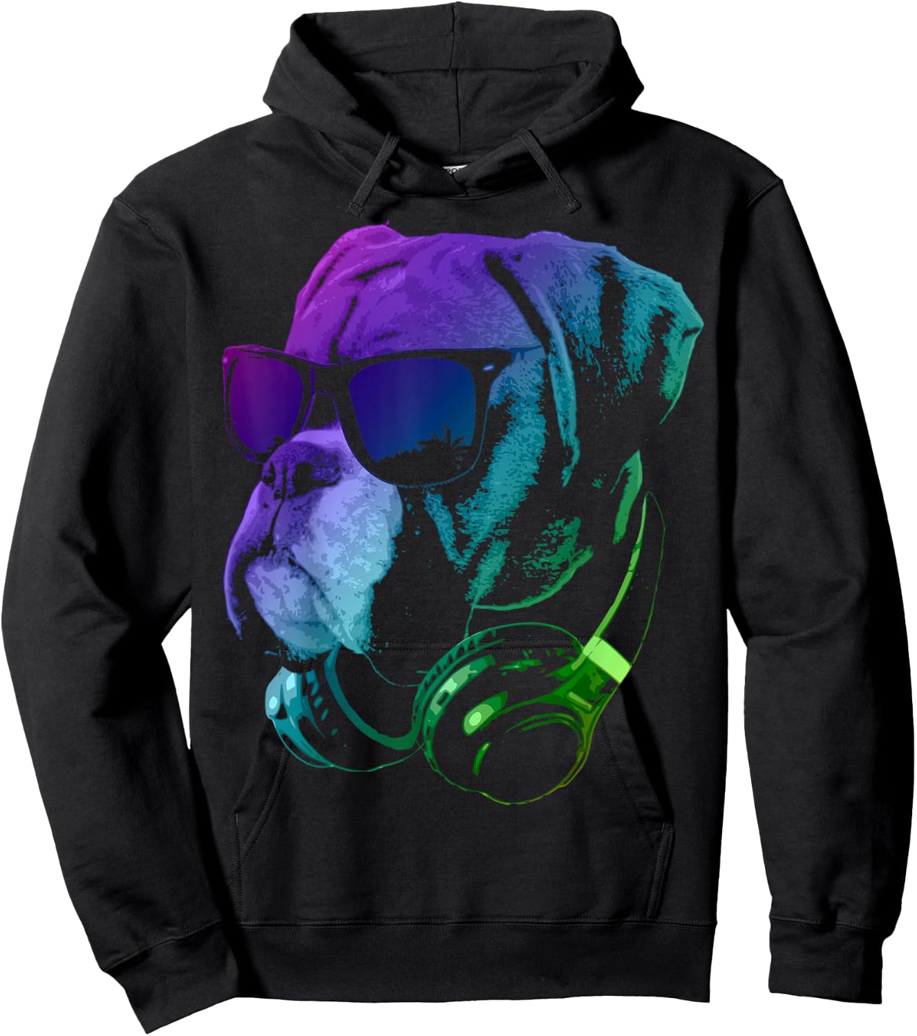 Boxer Dog with Sunglasses and Headphones Small Hoodie - Hoodie | Black