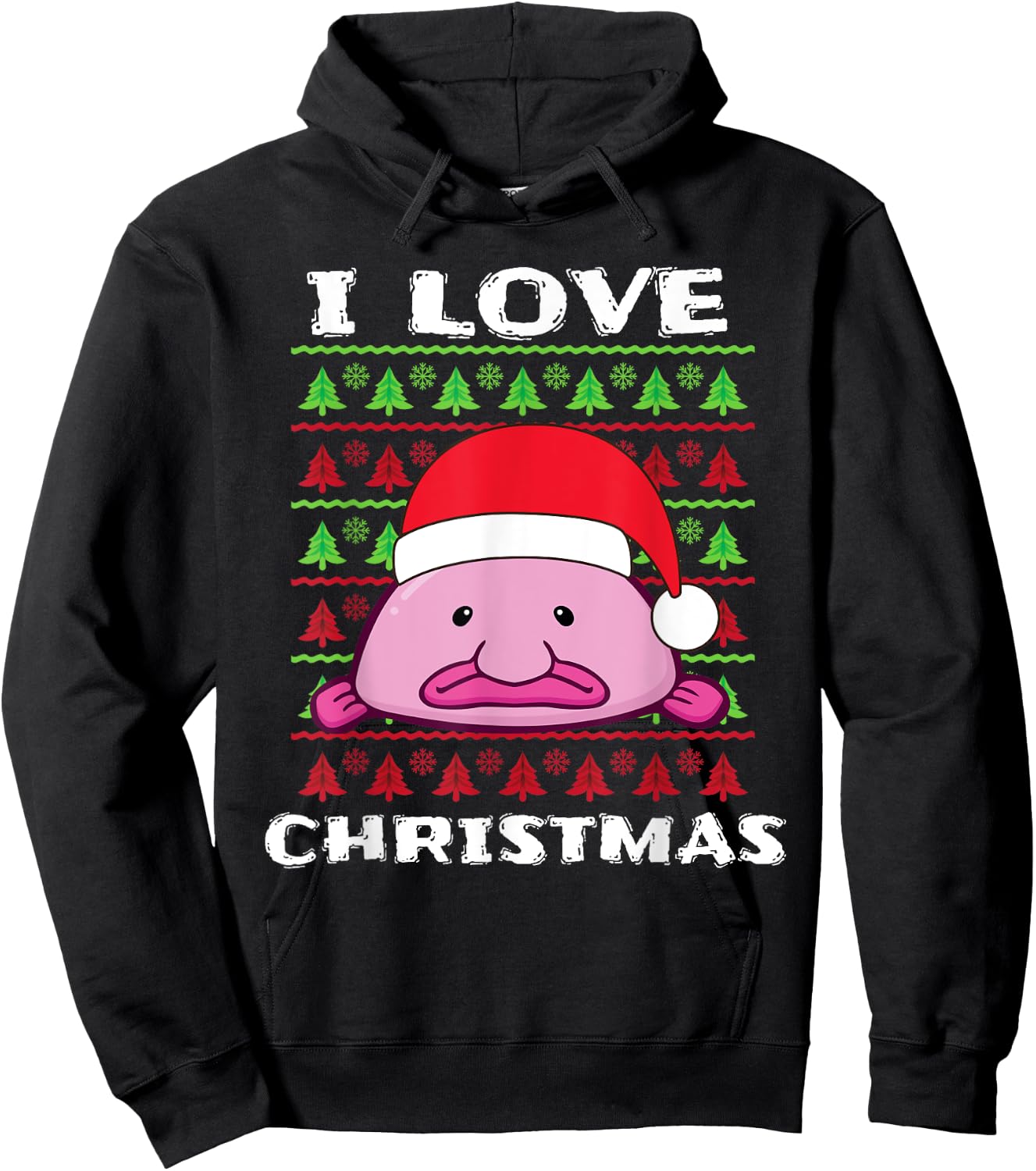 I Love Christmas Blobfish Santa Hat Hoodie - Hoodie | Black
