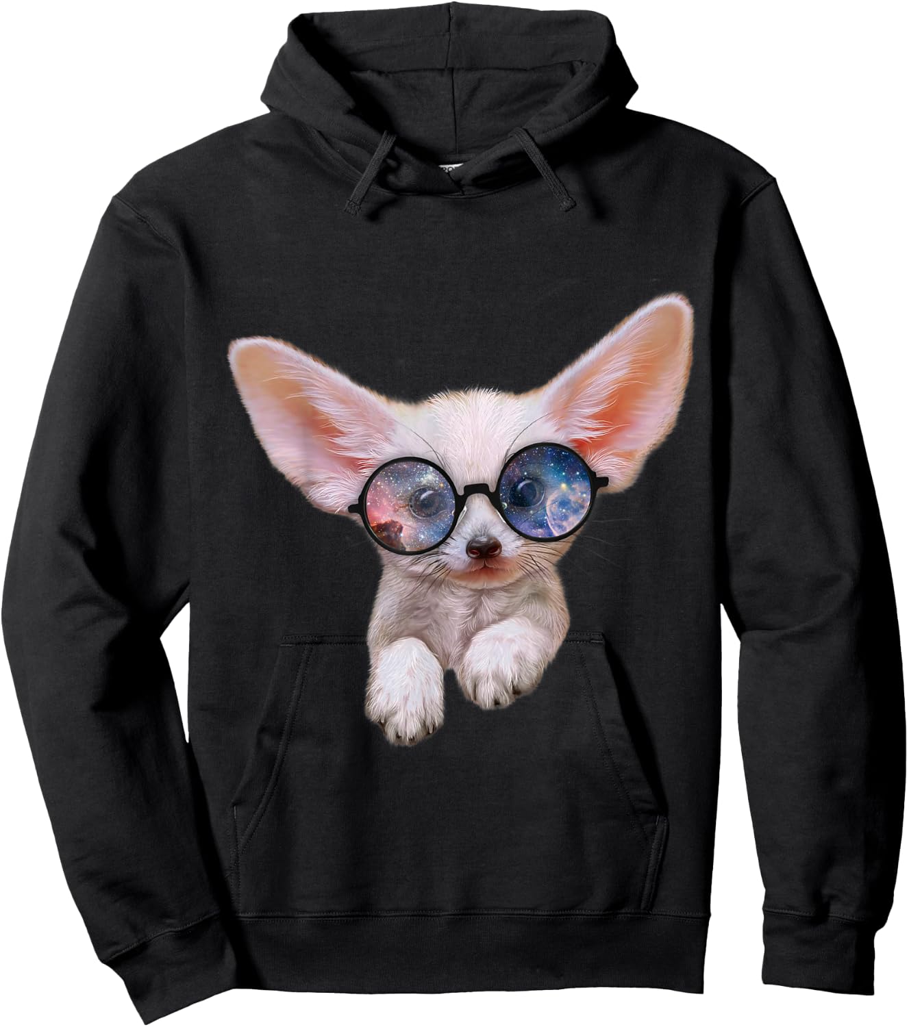 Fennec Fox Puppy in Round Retro Galaxy Eyeglass Hoodie - Hoodie | Black