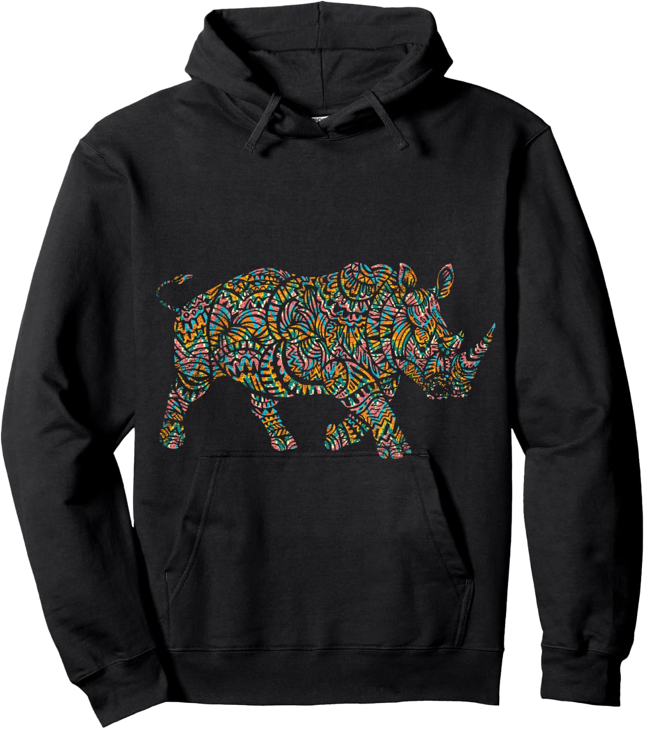 Rhino Shirts Colorful Rhino - Women, Girls - Black - Small - Short Sleeve - Classic Fit - Animal Print - Casual Hoodie - Hoodie | Black