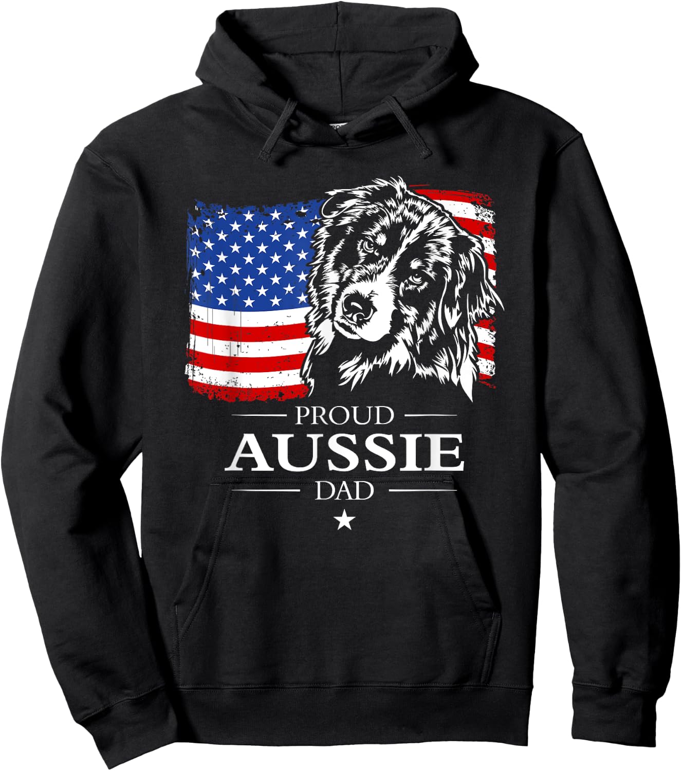 Proud Aussie Shepherd Dad American Flag patriotic dog gift Hoodie - Hoodie | Black