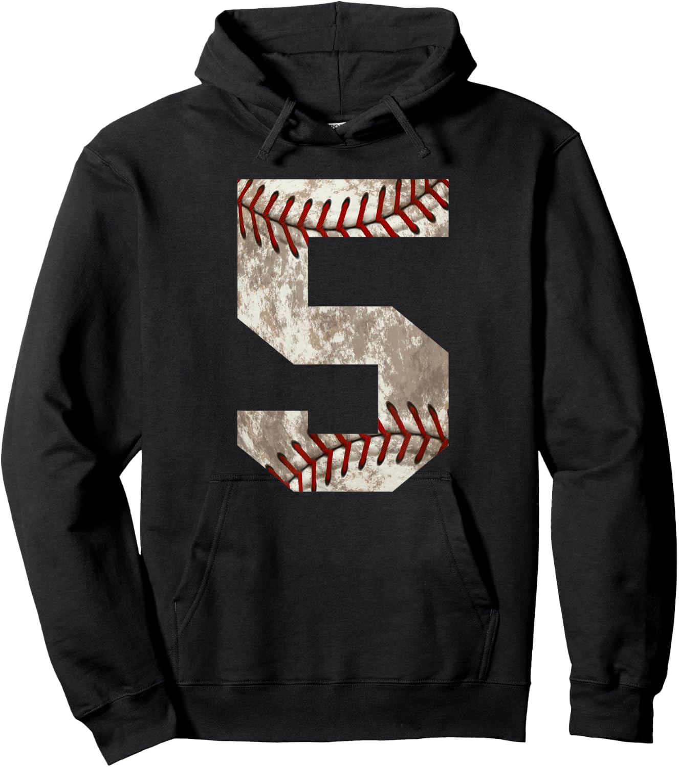 Baseball Jersey Number 5 Distressed Ball Sports Hoodie - Hoodie | Black