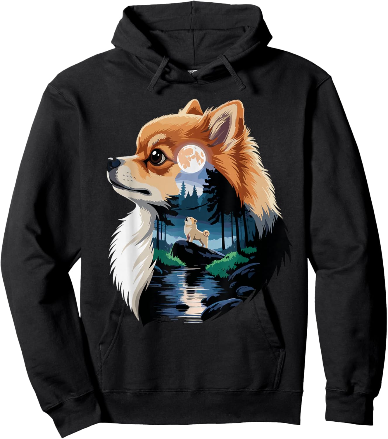 Pomeranian Howling to The Moon Pomeranians Hoodie - Hoodie | Black