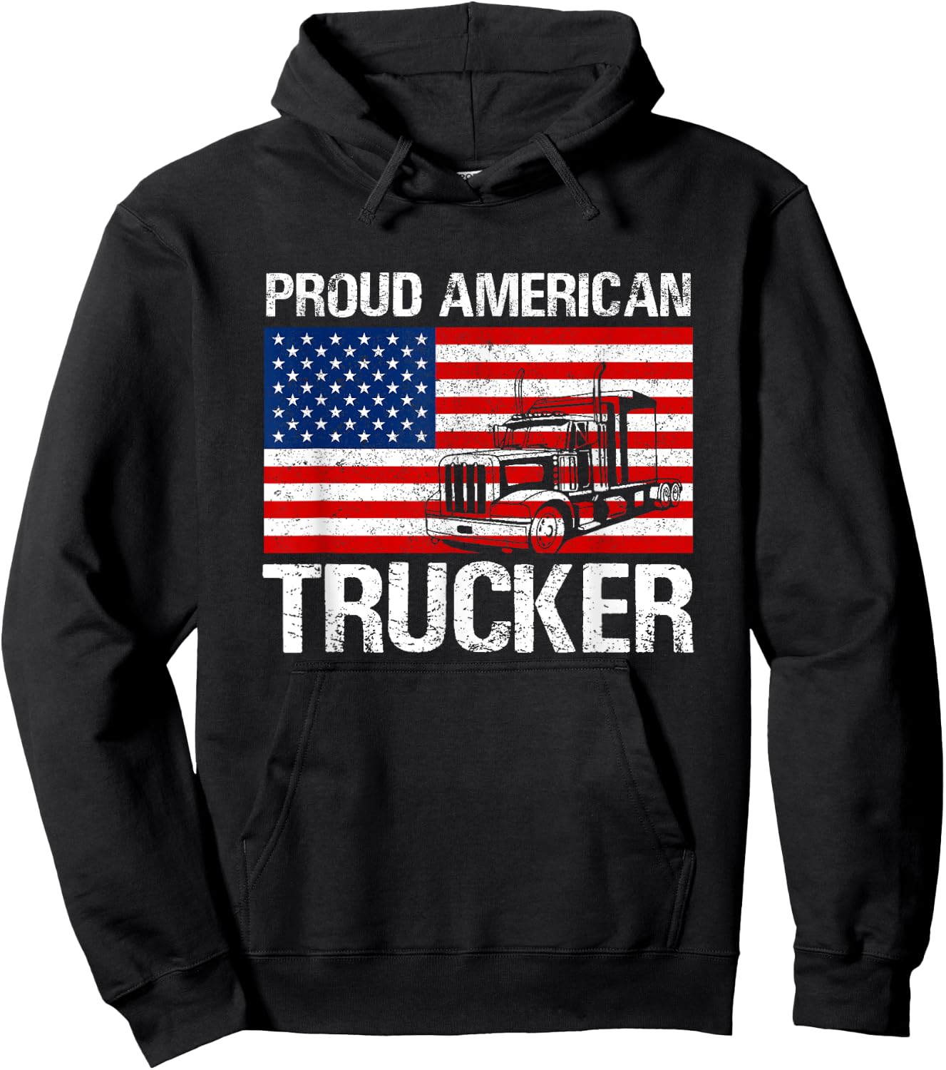 Proud American Trucker product Truck Driver Gifts Men Women Hoodie - Hoodie | Black