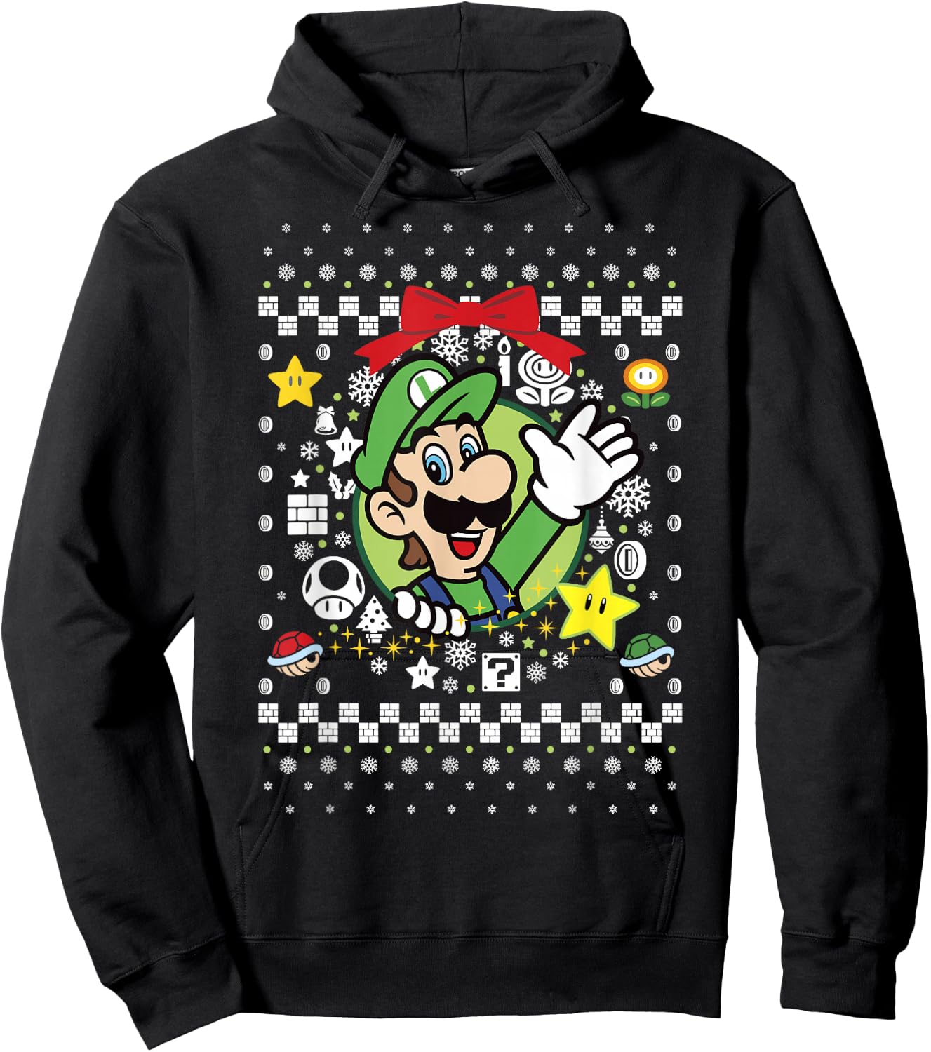 Super Mario Luigi Classic Ugly Christmas Graphic Hoodie - Hoodie | Black