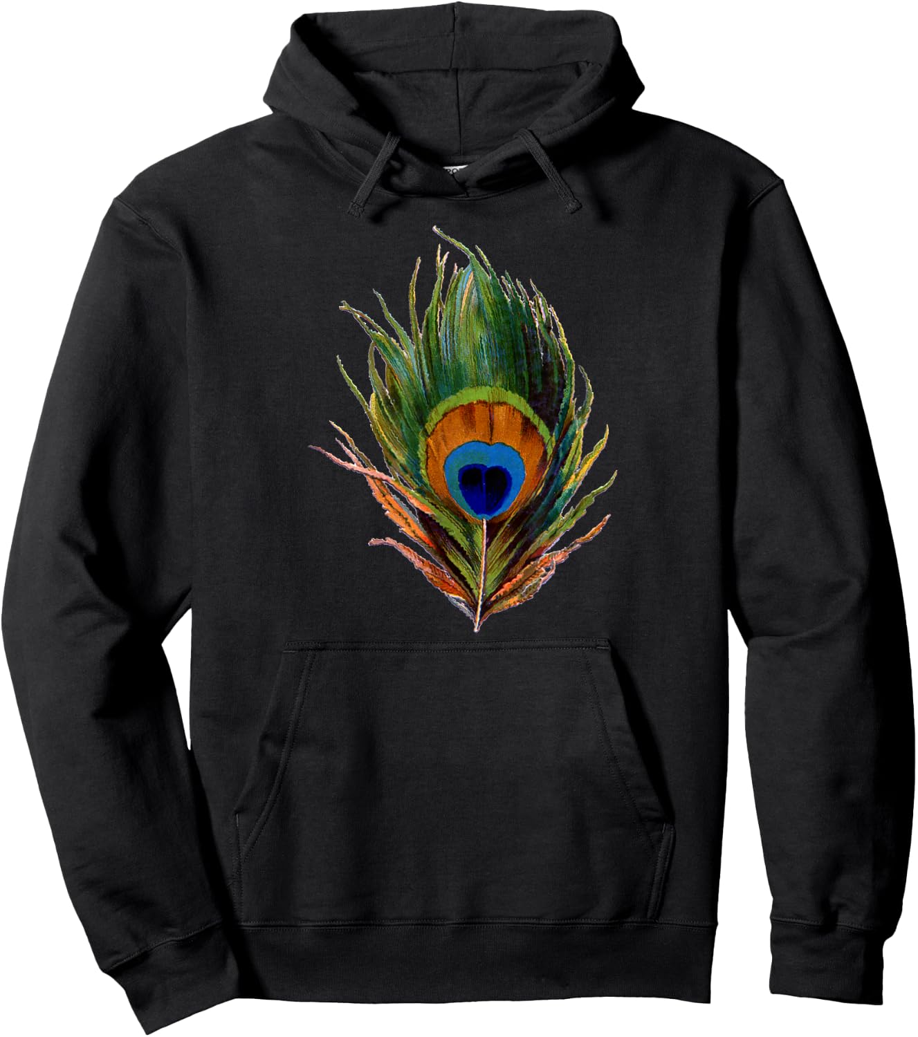 Vintage Peacock Feather Print T Shirt Hoodie - Hoodie | Black