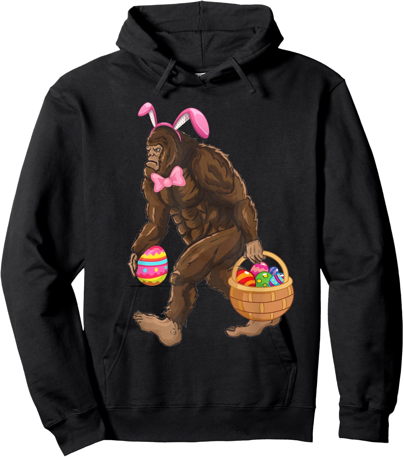 Bigfoot Carring Eggs Easter Bigfoot Easter Costume Hoodie - Hoodie | Black