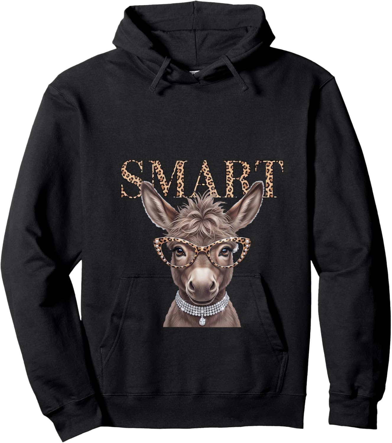 Women's Funny Leopard Trendy Smart Ass Royal Donkey Mom Grandma V-Neck Hoodie - Hoodie | Black